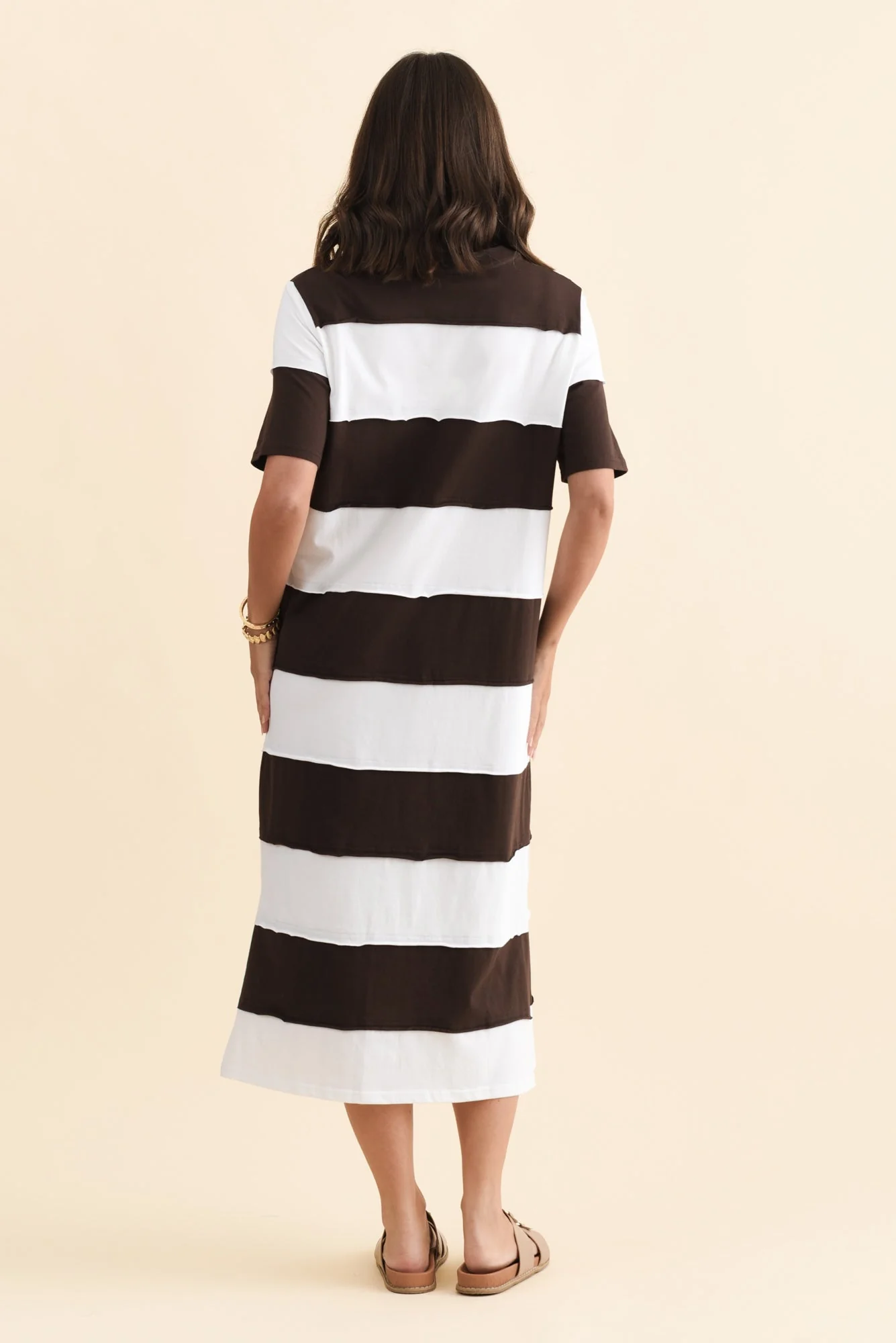 Bold Dark Brown Stripe Cotton Tee Dress - Image 4