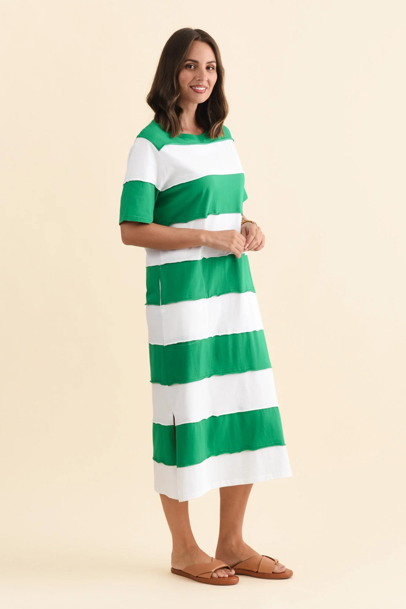 Bold Green Stripe Cotton Tee Dress - Image 3