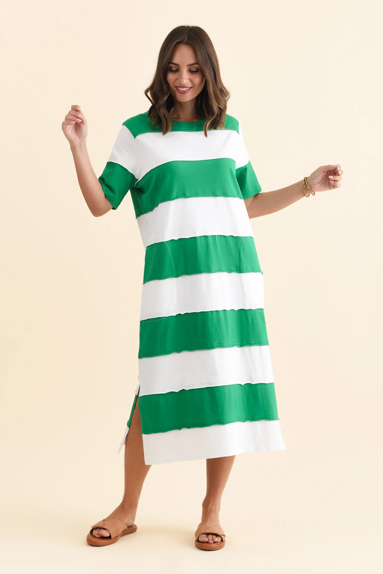 Bold Green Stripe Cotton Tee Dress - Image 6