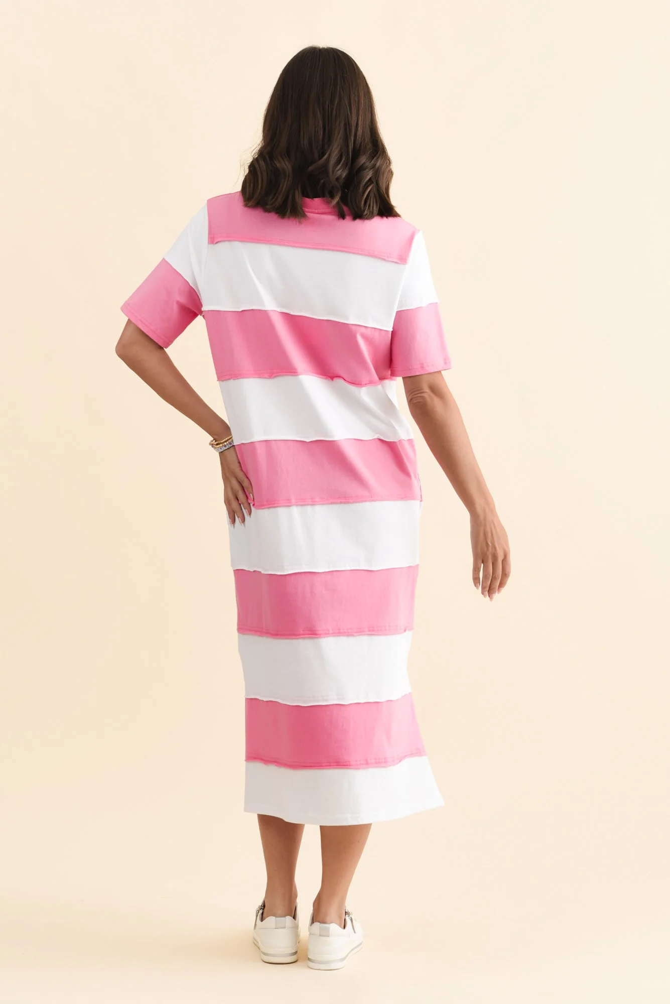 Bold Pink Stripe Cotton Tee Dress - Image 4