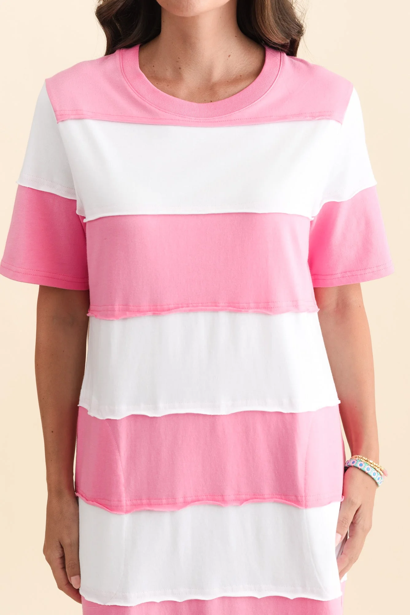 Bold Pink Stripe Cotton Tee Dress - Image 5