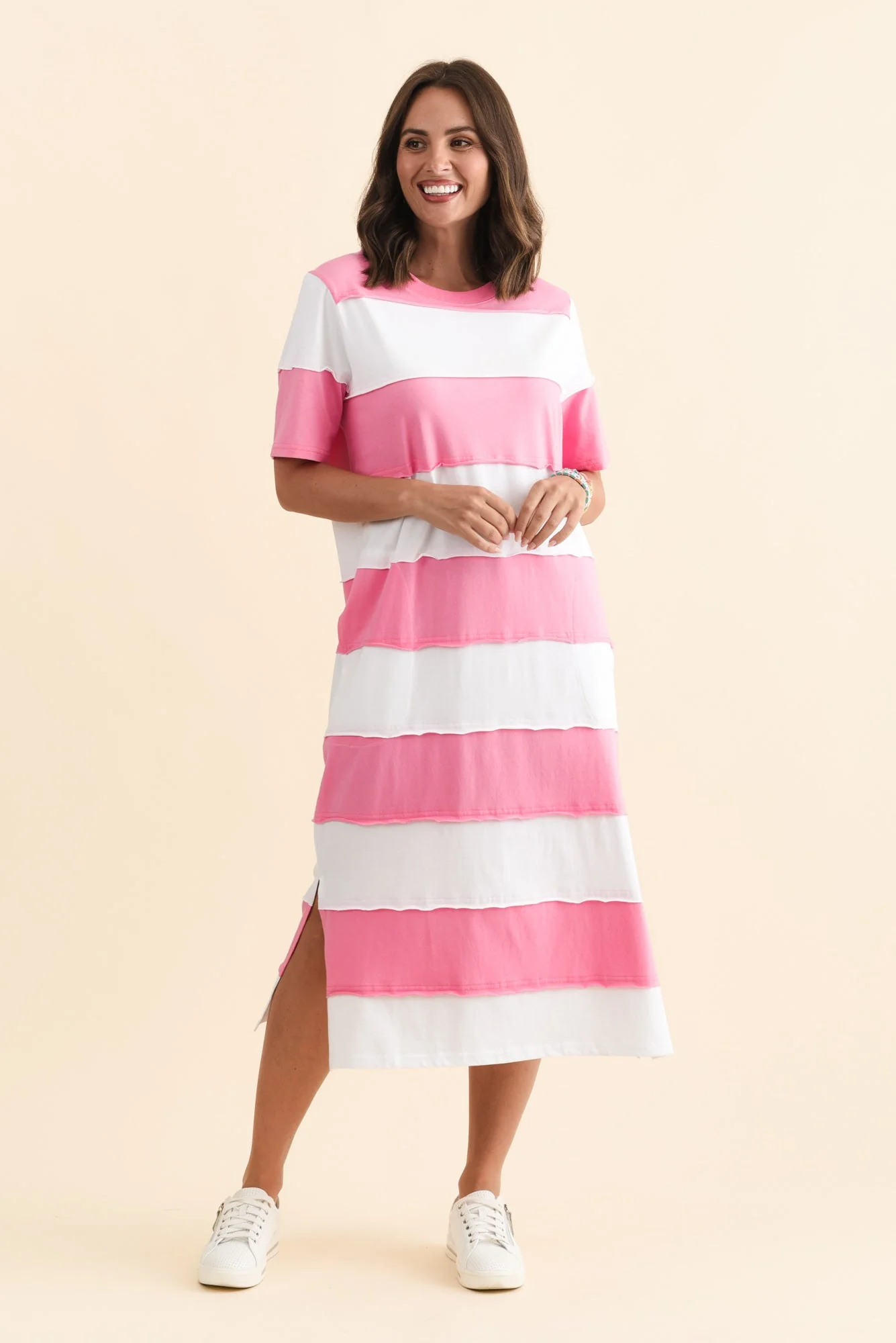 Bold Pink Stripe Cotton Tee Dress - Image 6