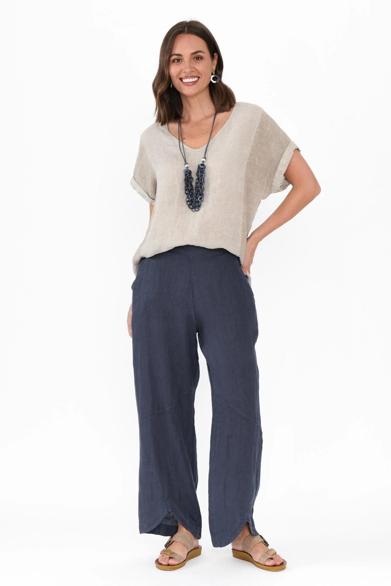 Boston Navy Linen Pocket Pants - Image 2