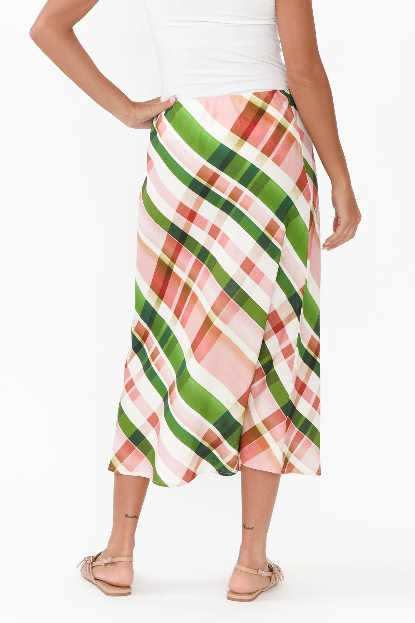 Bree Pink Check Linen Blend Skirt - Image 4