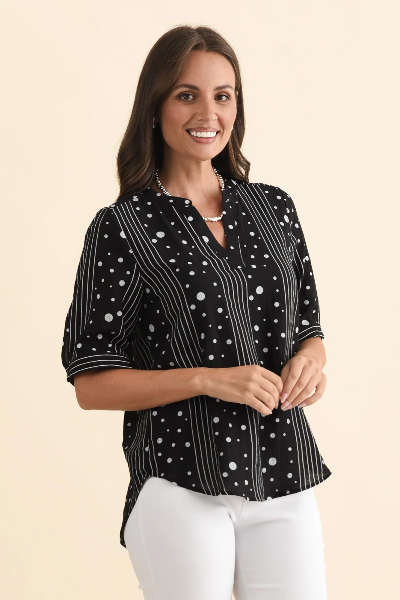 Breigh Black Geo V Neck Top - Image 3