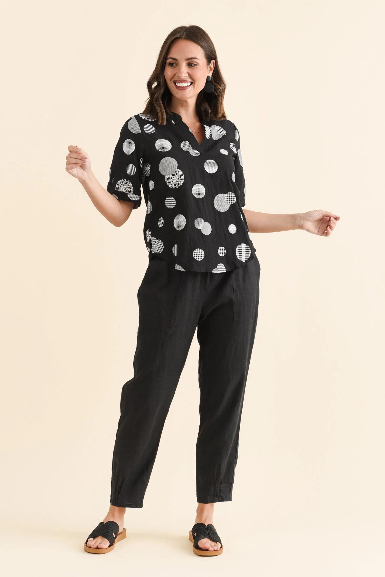 Breigh Black Spot V Neck Top - Image 6