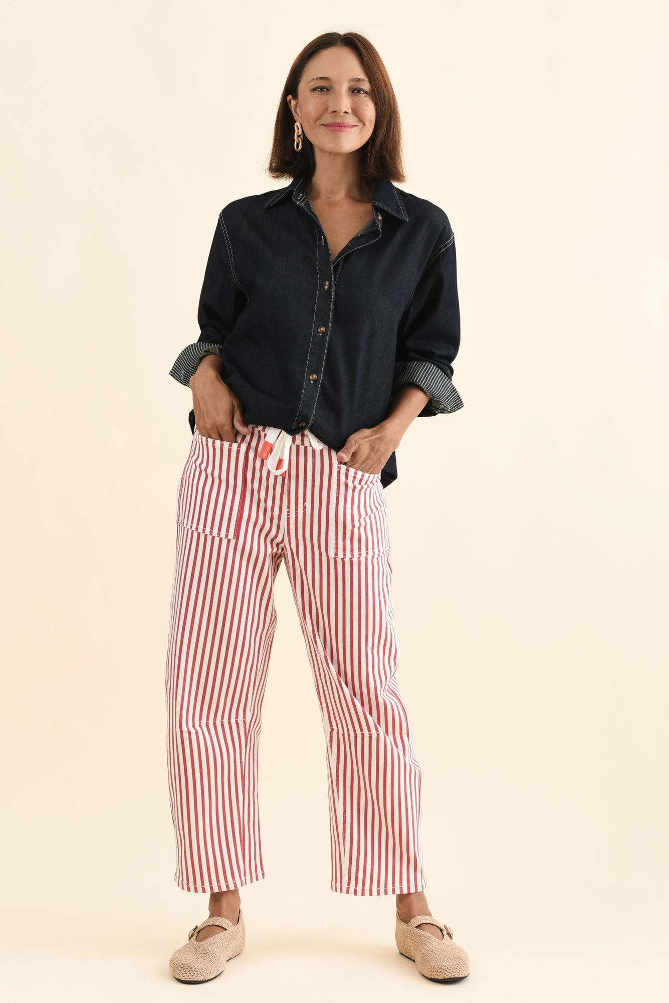 Breslin Rust Stripe Barrel Jeans - Image 2