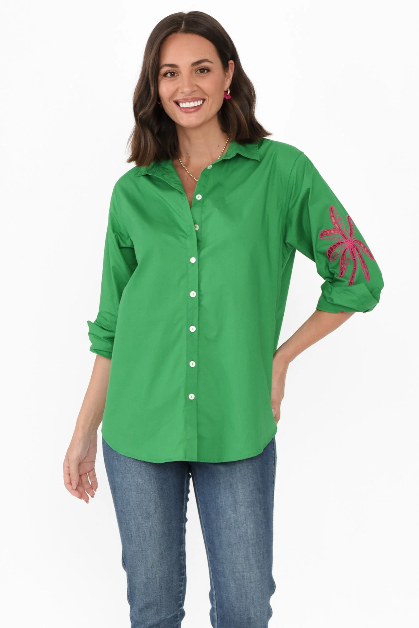 Briella Green Palm Cotton Shirt - Image 2