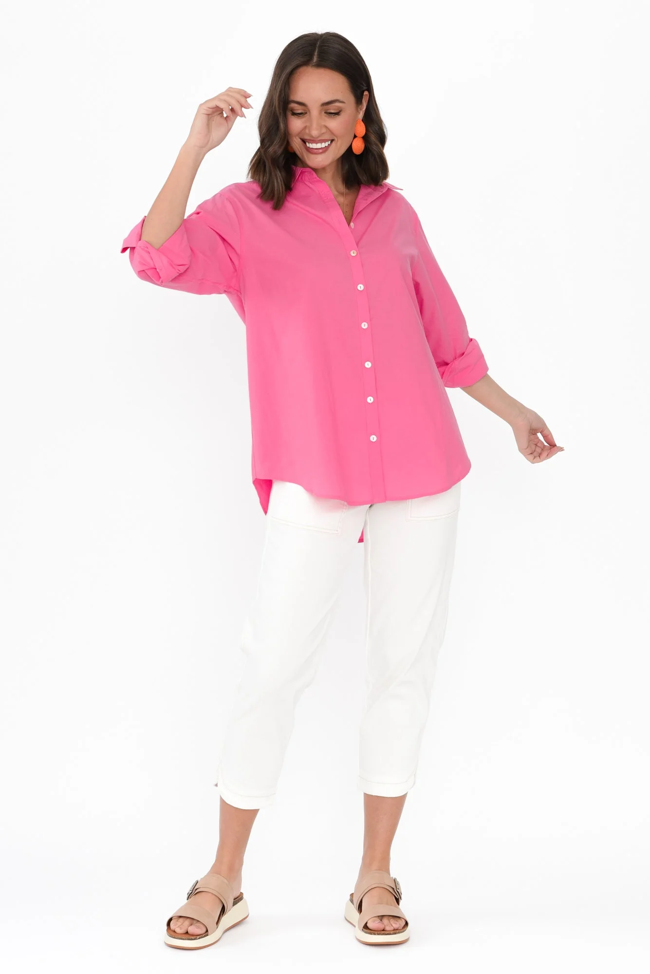 Briella Pink Palm Cotton Shirt - Image 2