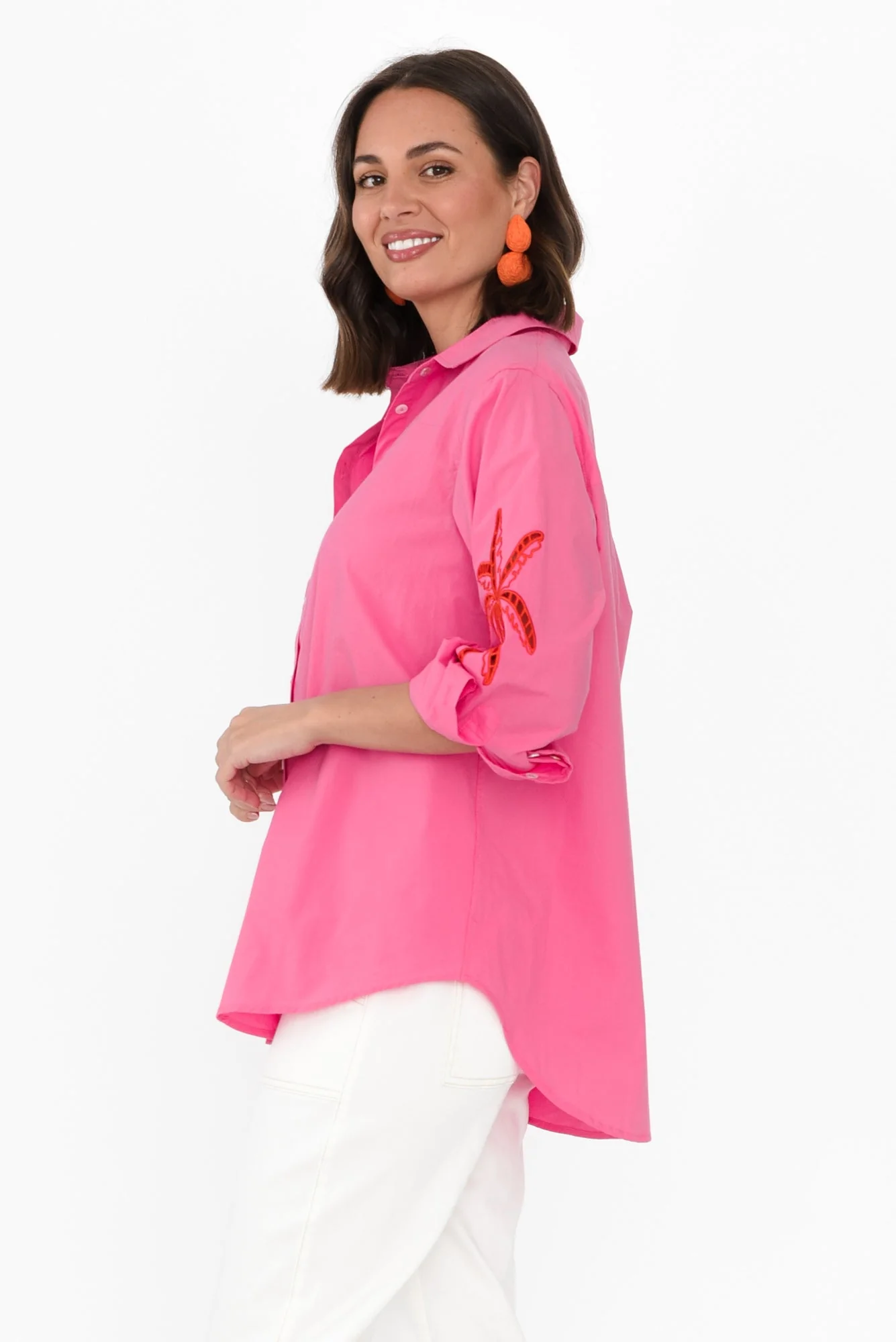 Briella Pink Palm Cotton Shirt - Image 3