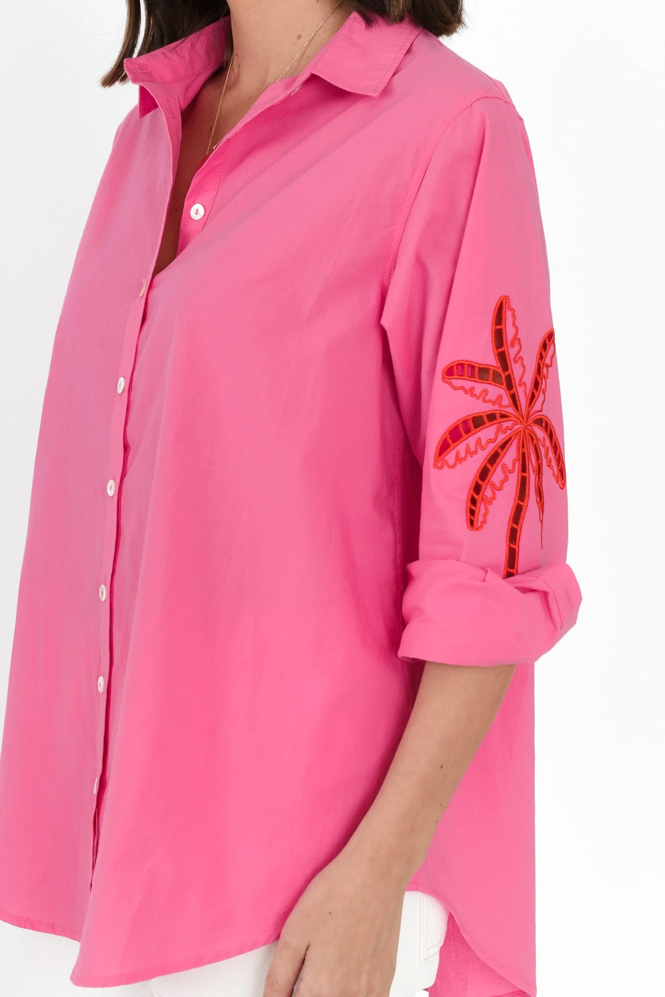 Briella Pink Palm Cotton Shirt - Image 5