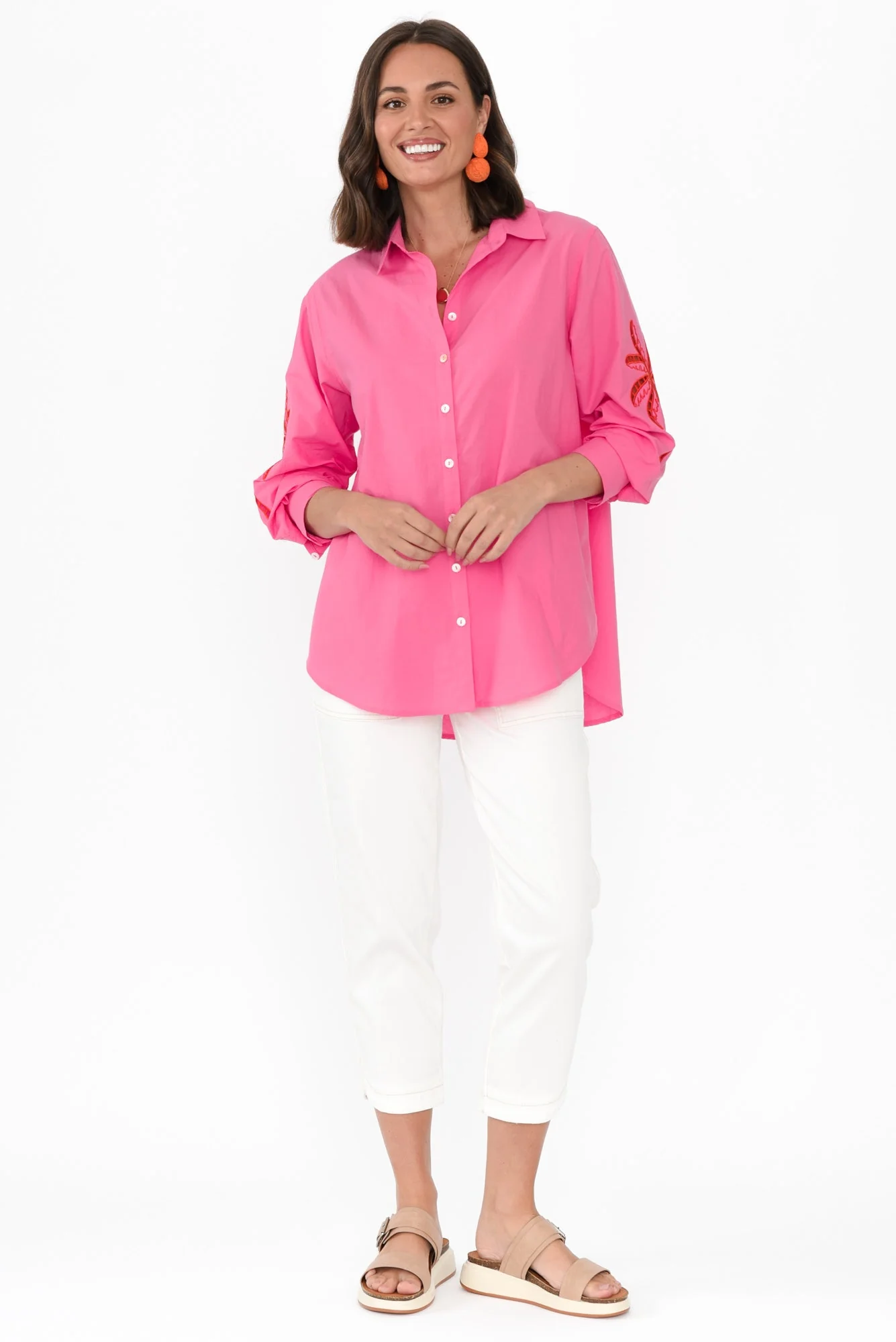 Briella Pink Palm Cotton Shirt - Image 6