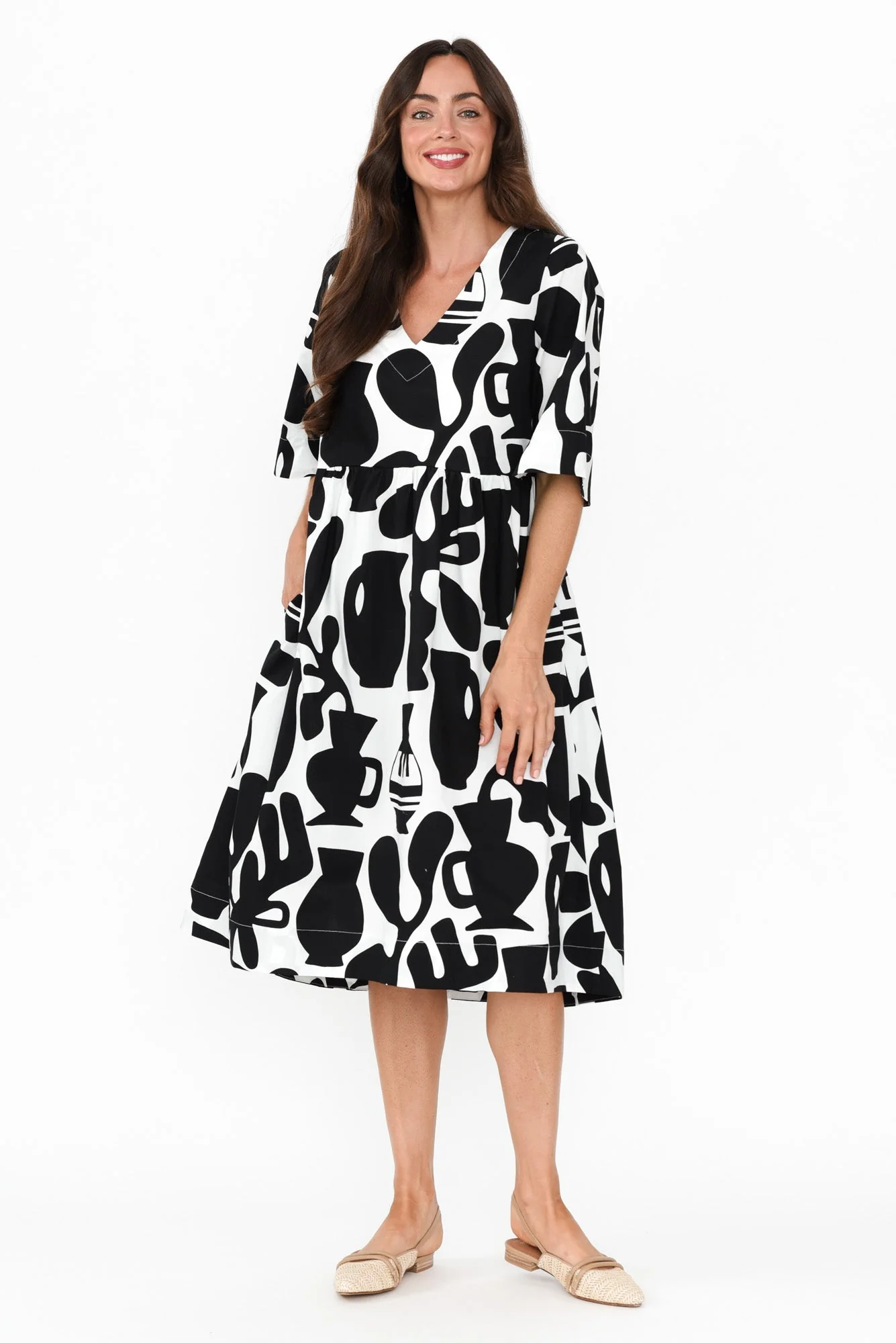 Brightside Black Abstract Cotton Dress - Image 3