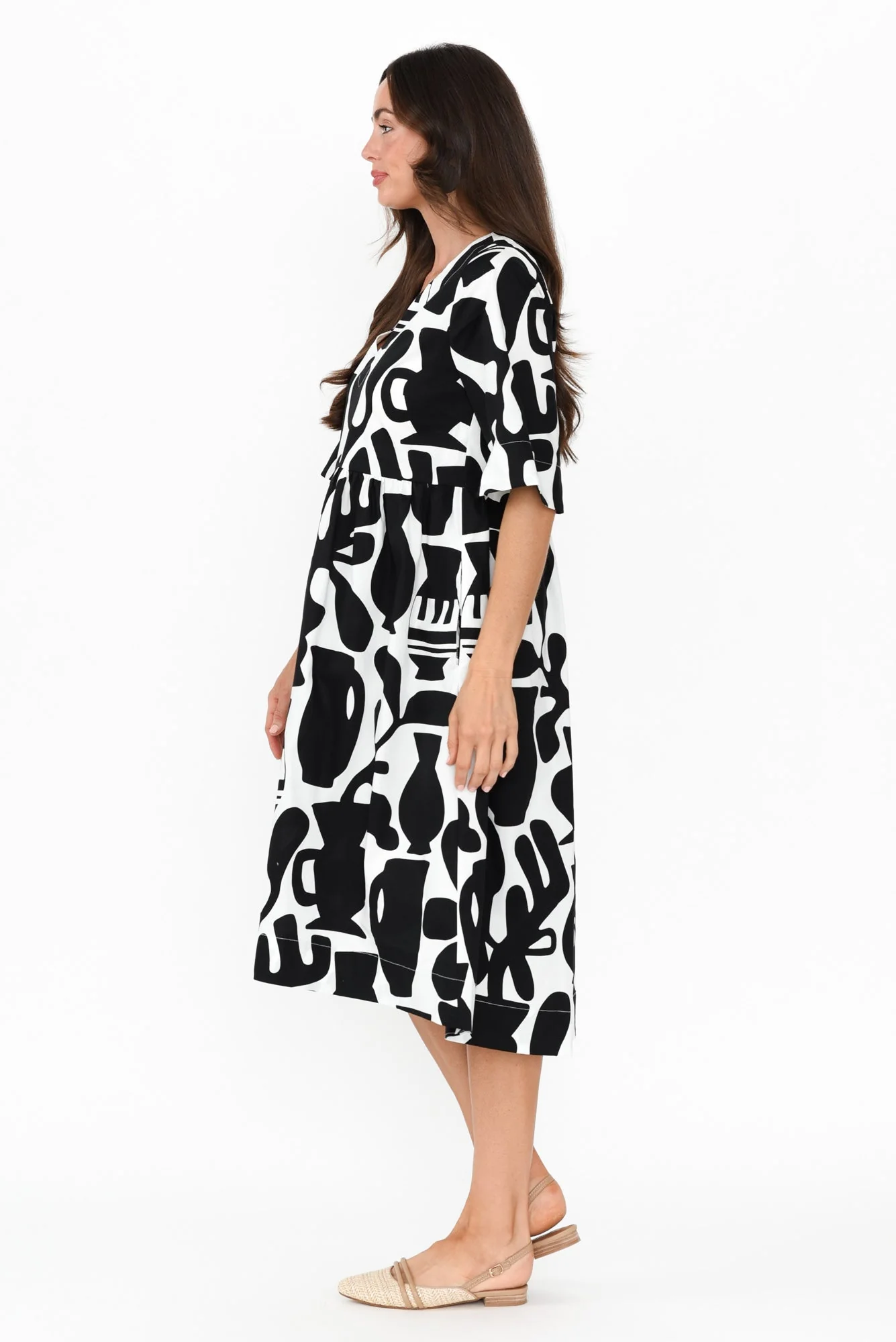 Brightside Black Abstract Cotton Dress - Image 4
