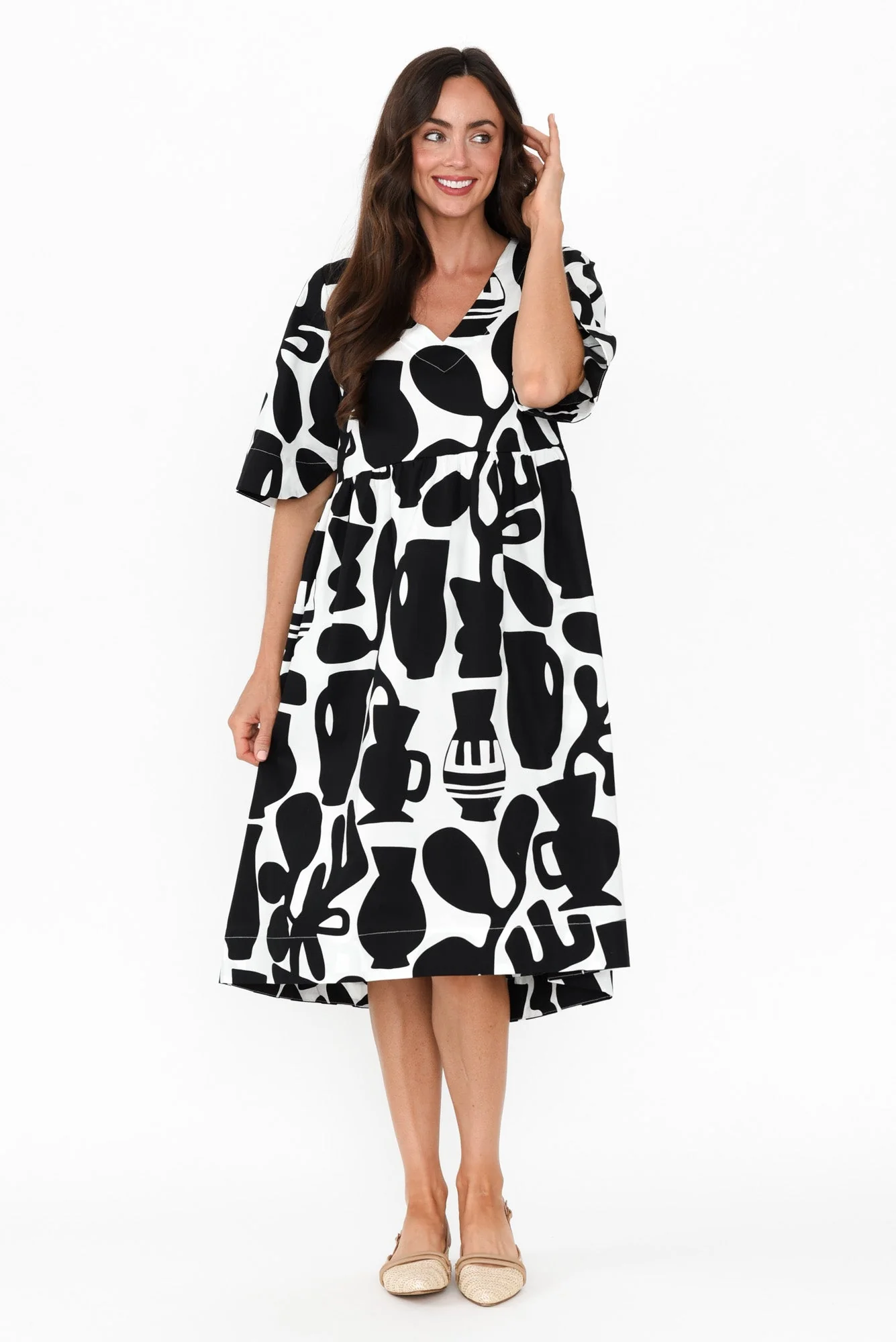 Brightside Black Abstract Cotton Dress - Image 7