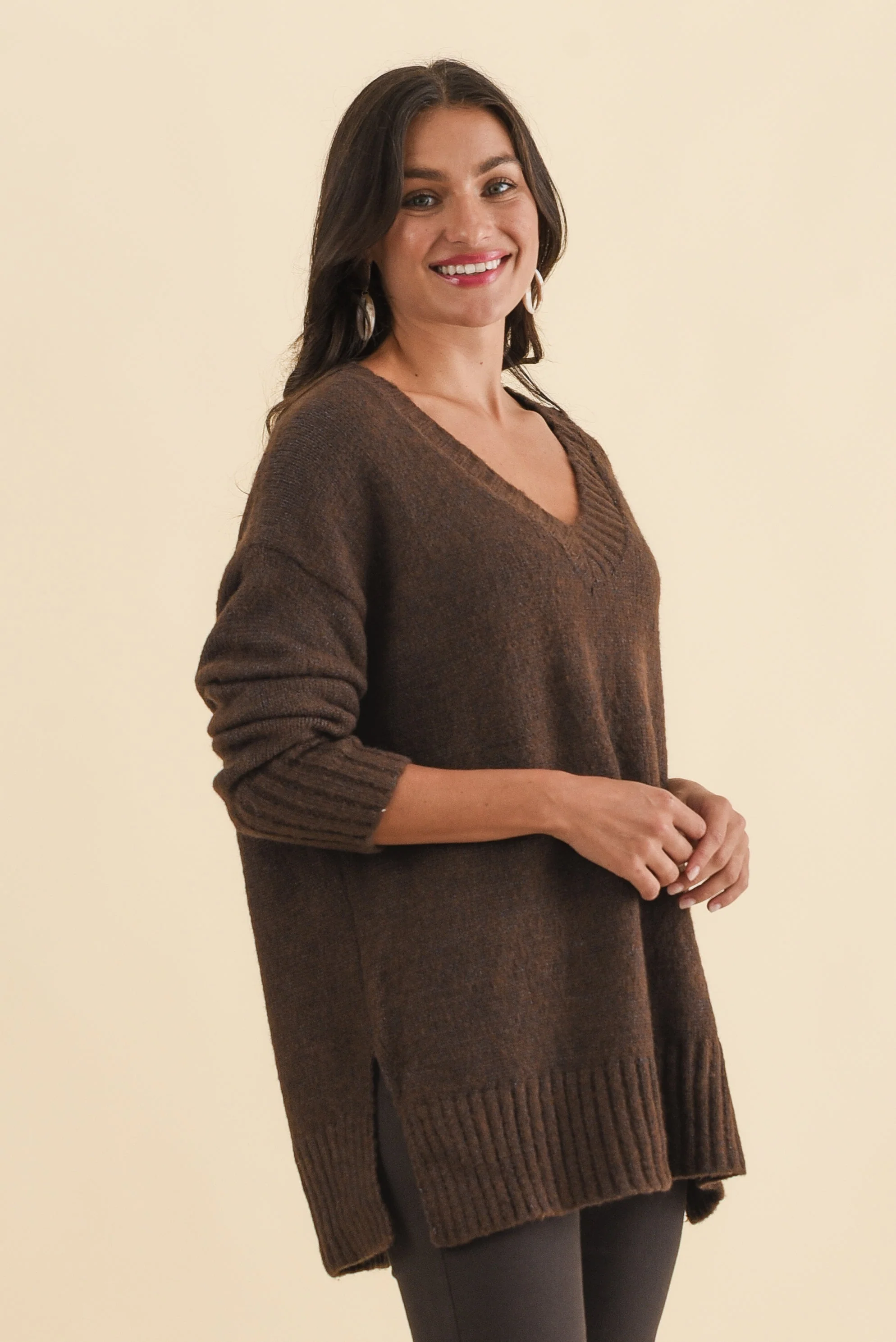 Brilla Chocolate V Neck Sweater - Image 3