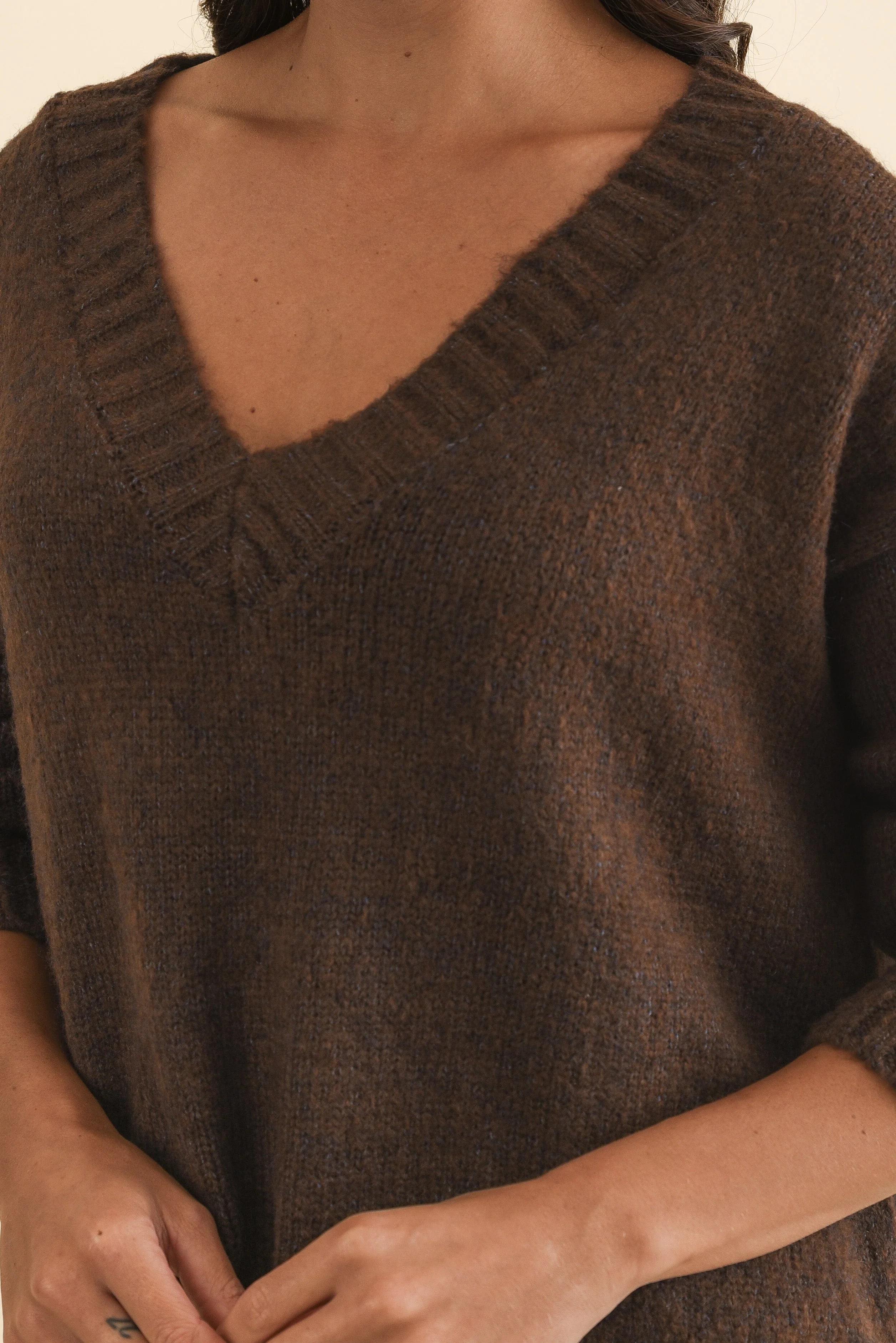 Brilla Chocolate V Neck Sweater - Image 5