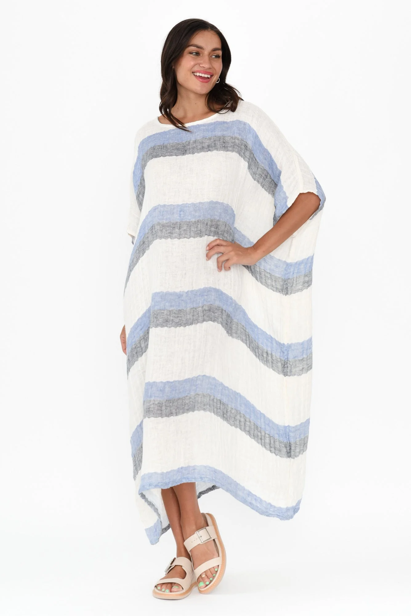 Brinley Navy Stripe Linen Dress - Image 6