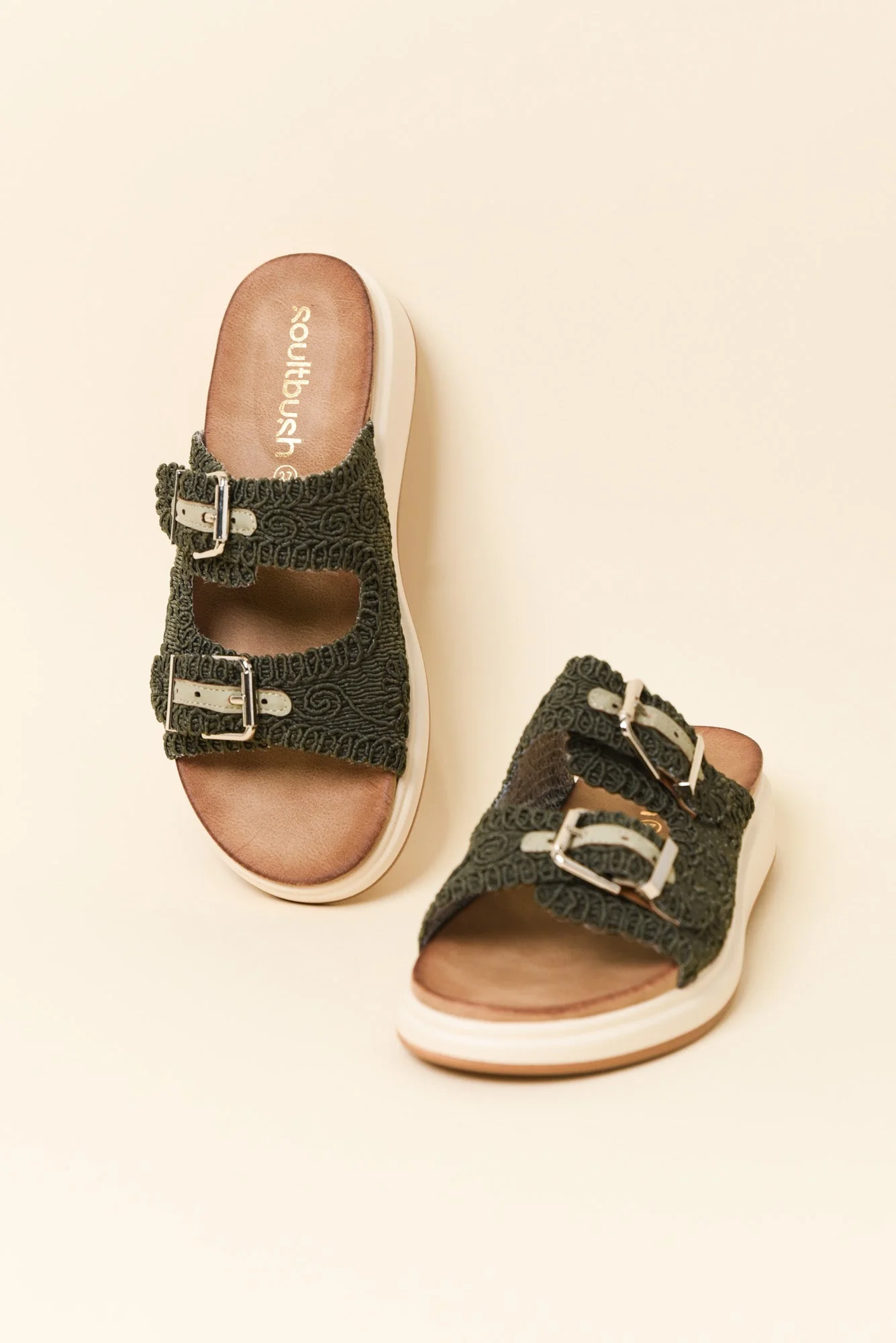 Brizzie Khaki Buckle Platform Slide - Image 2