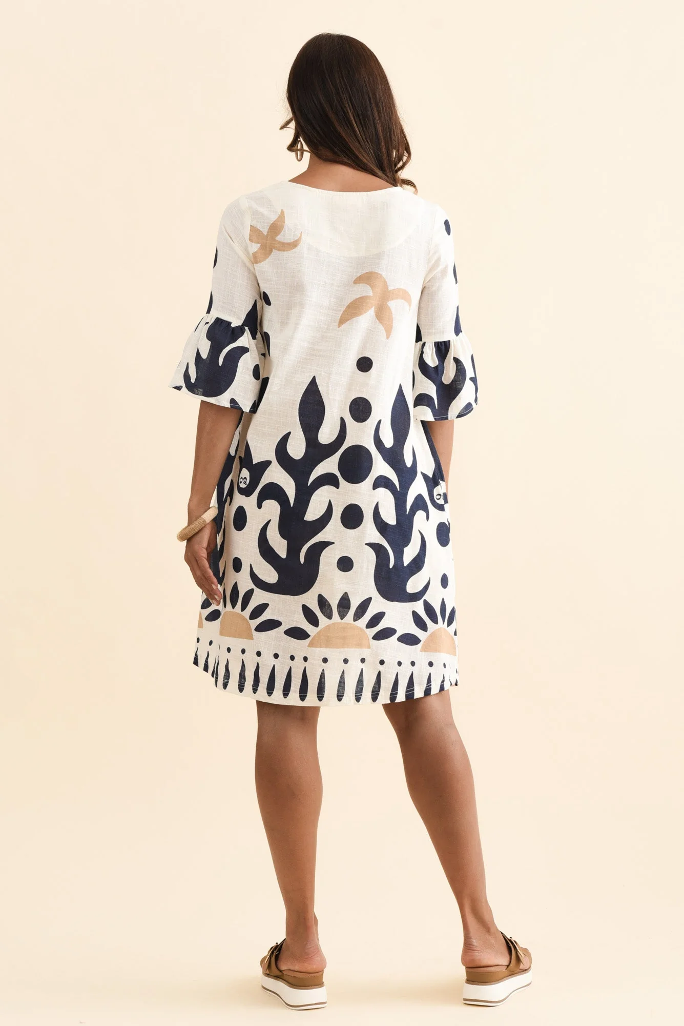 Bromley Cream Abstract Cotton Dress - Image 5