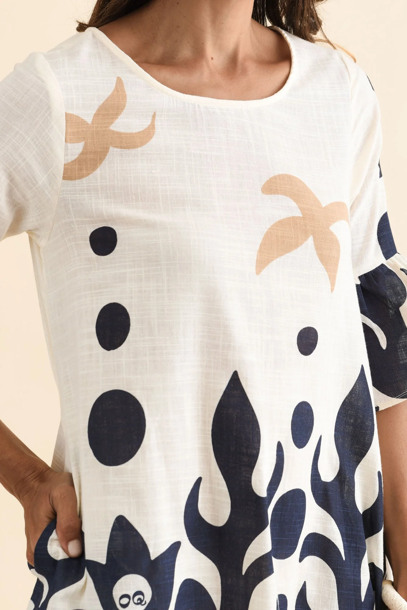 Bromley Cream Abstract Cotton Dress - Image 6