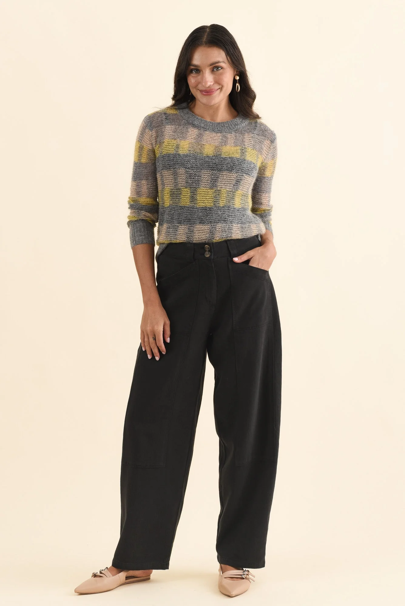 Bronel Black Cotton Tapered Pants - Image 2