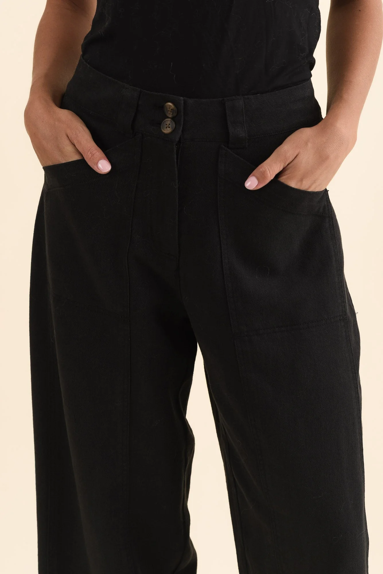 Bronel Black Cotton Tapered Pants - Image 5