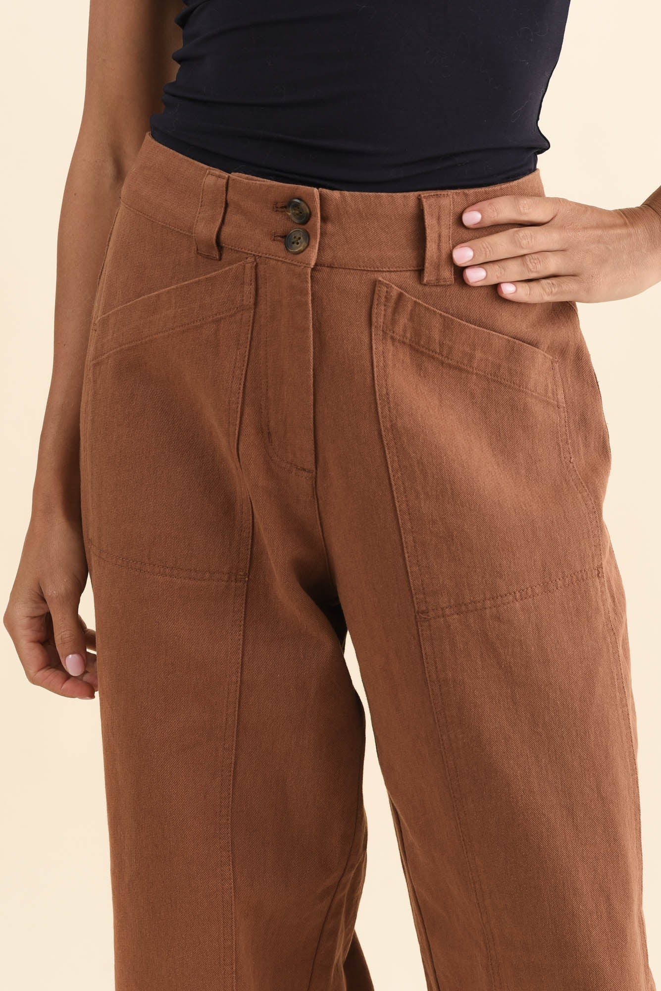 Bronel Mocha Cotton Tapered Pants - Image 5