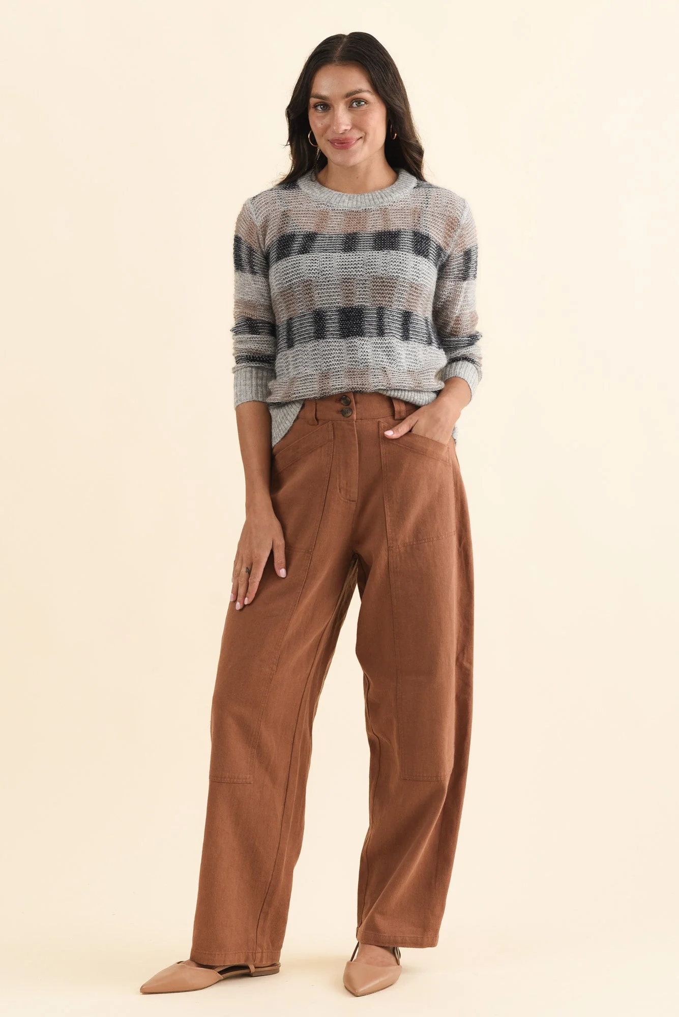 Bronel Mocha Cotton Tapered Pants - Image 6