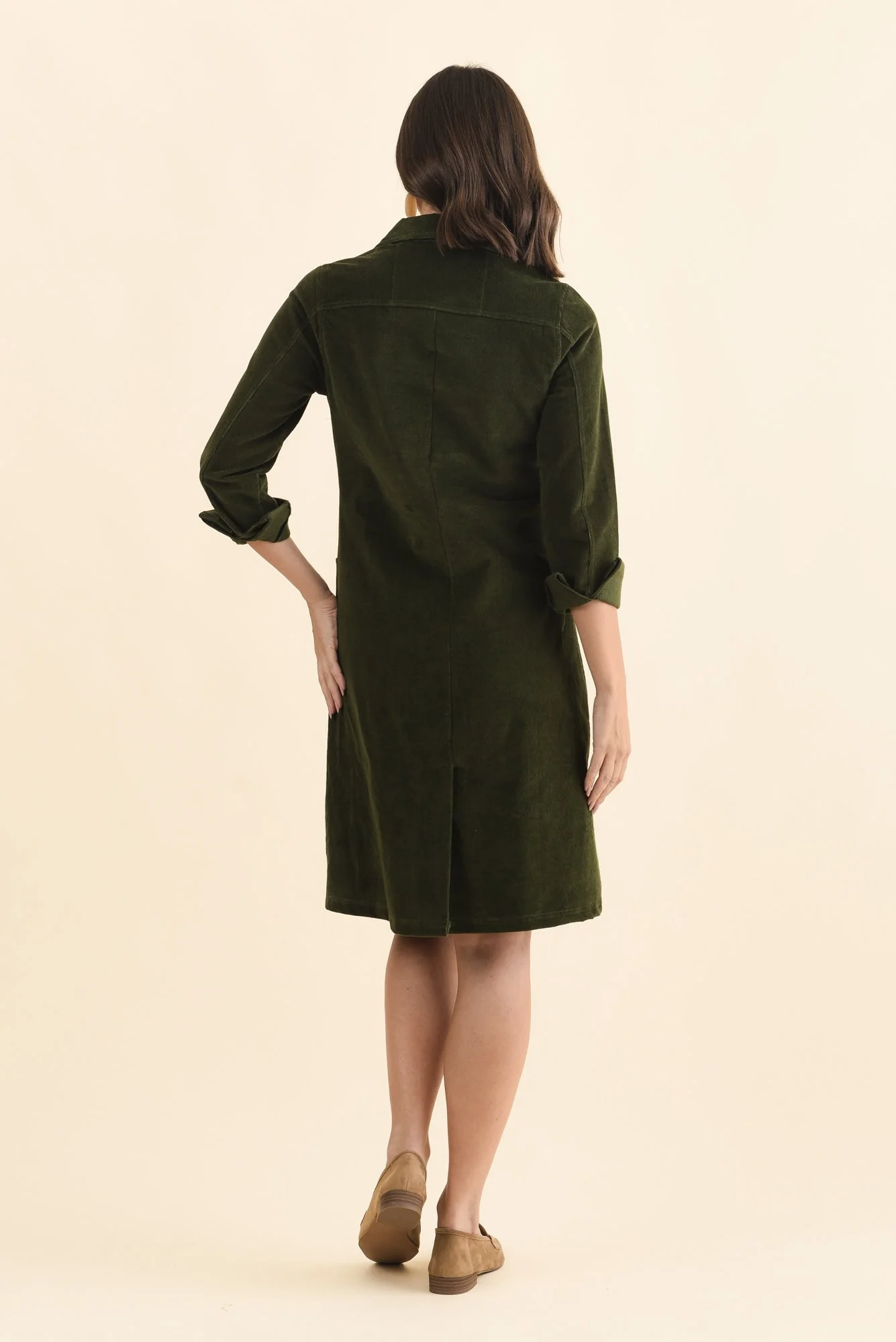 Bronwyn Forest Green Corduroy Button Dress - Image 4