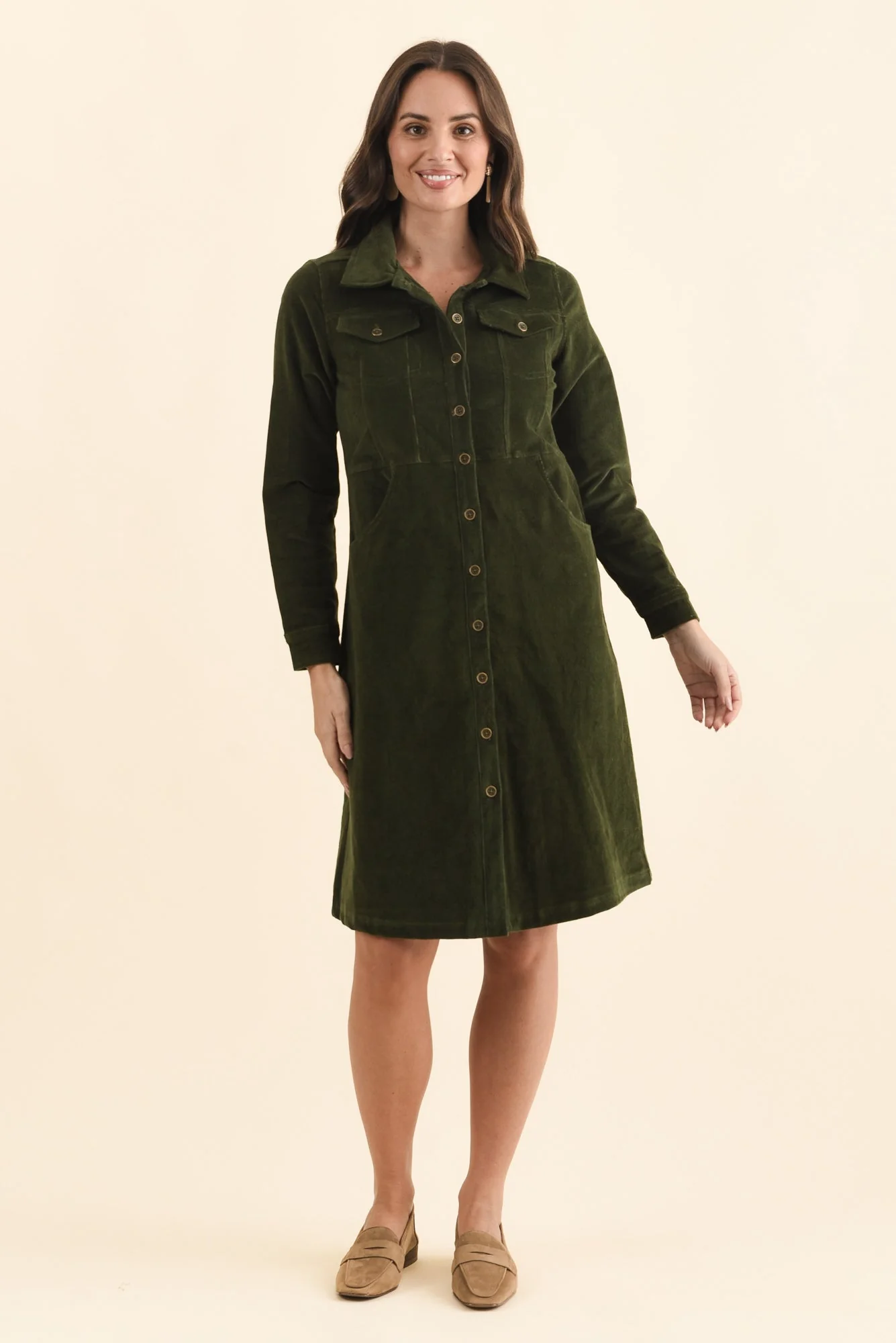 Bronwyn Forest Green Corduroy Button Dress - Image 6