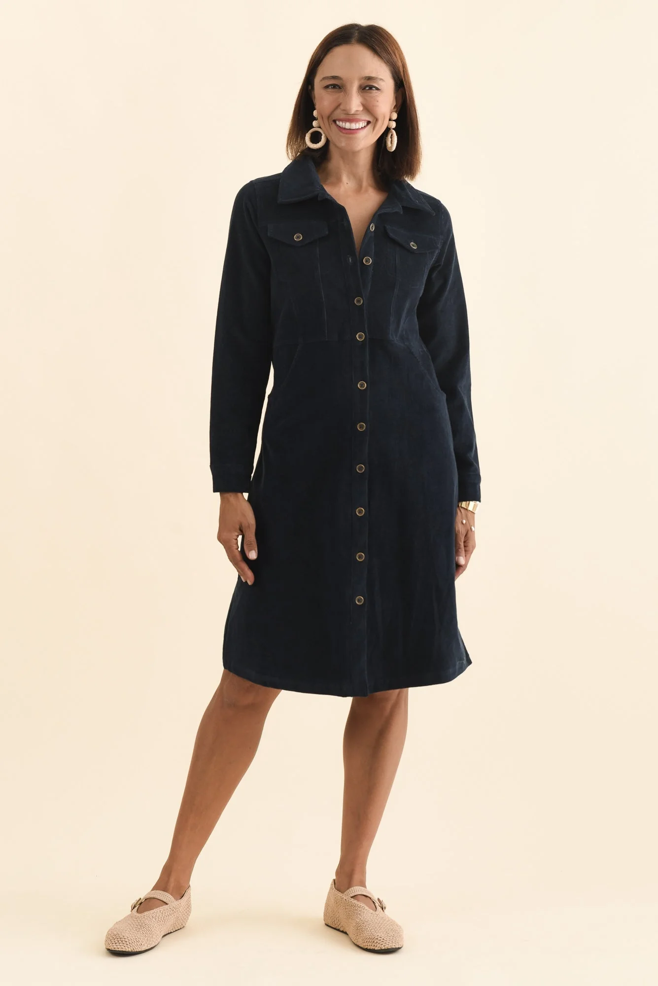 Bronwyn Navy Corduroy Button Dress - Image 2