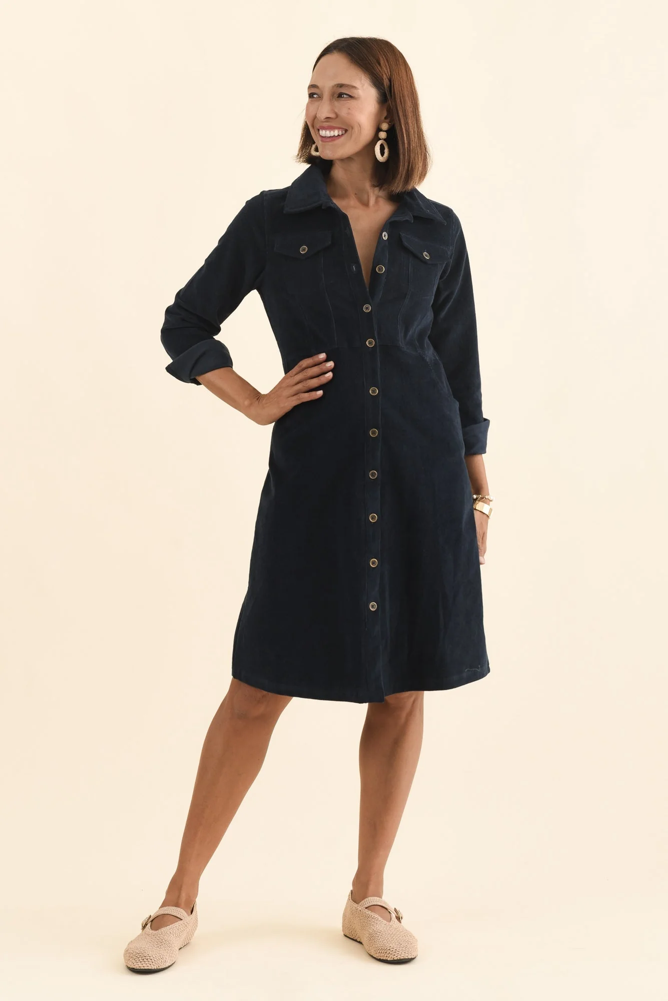 Bronwyn Navy Corduroy Button Dress - Image 6