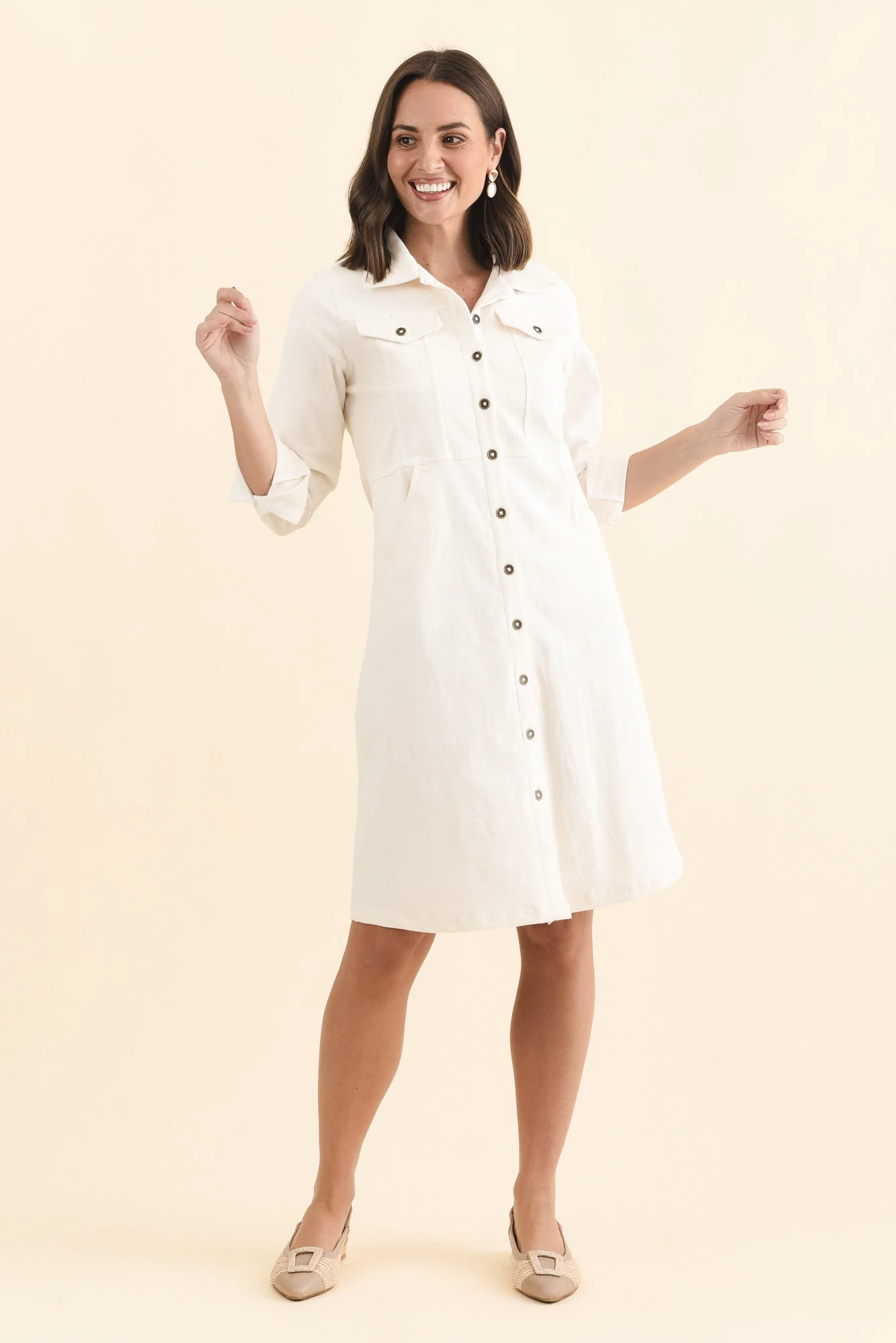 Bronwyn White Corduroy Button Dress - Image 2