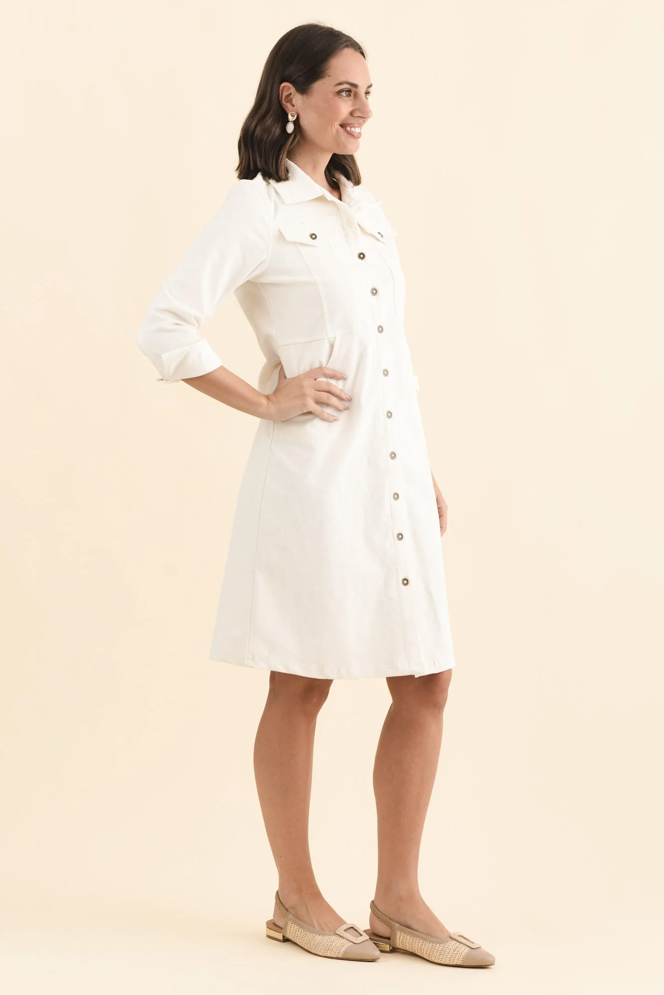 Bronwyn White Corduroy Button Dress - Image 3