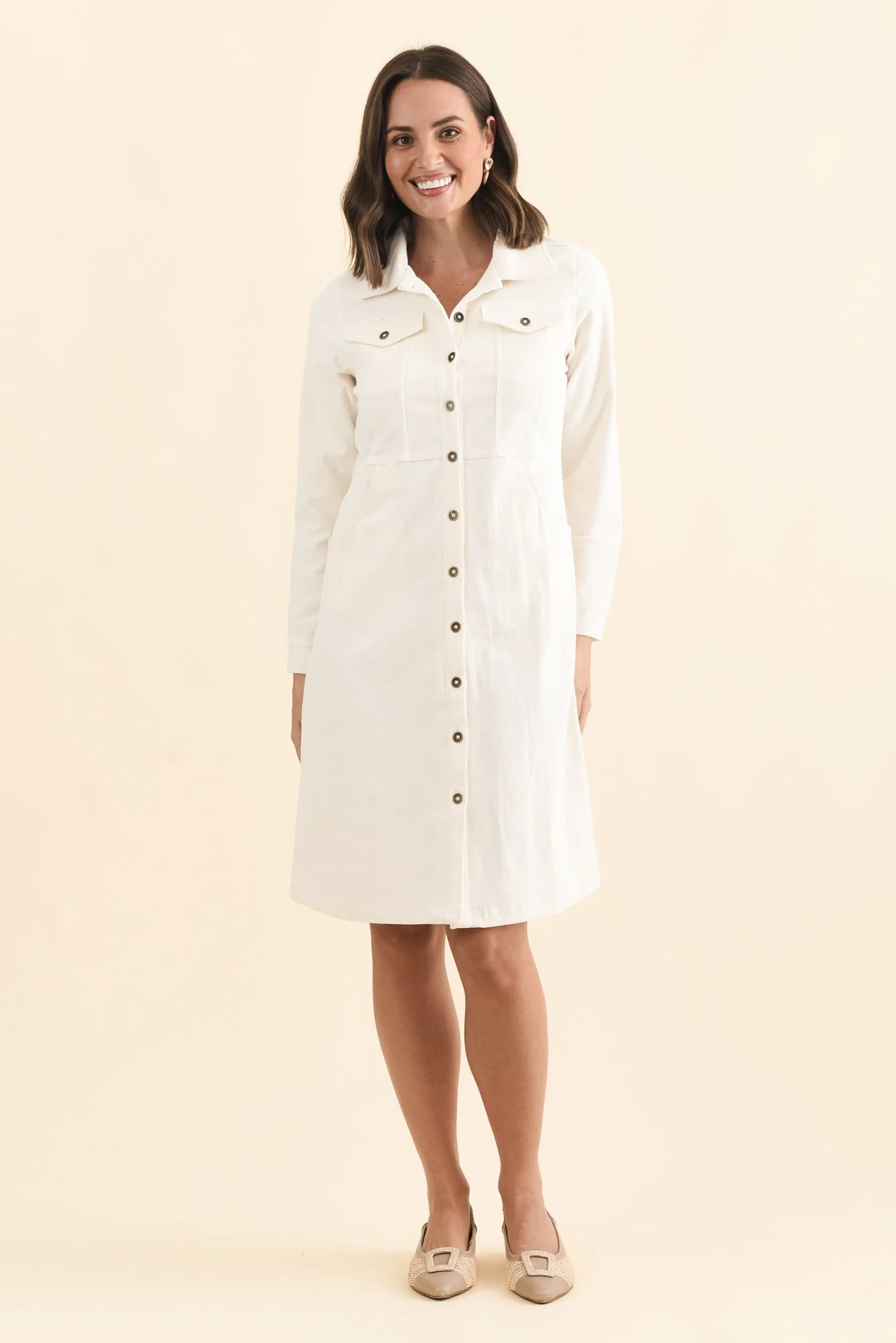 Bronwyn White Corduroy Button Dress - Image 6