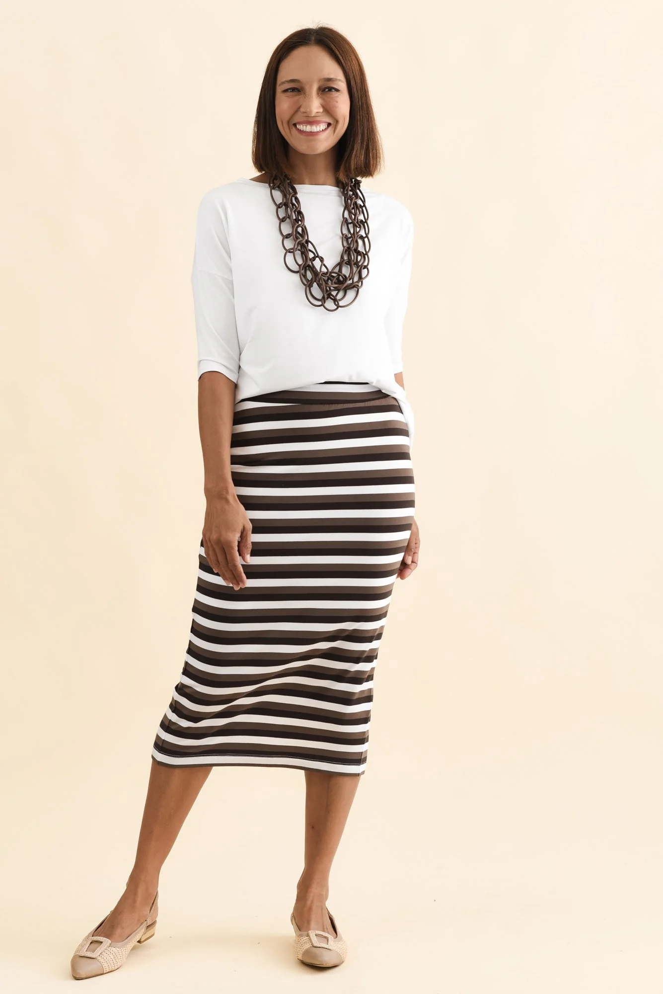 Brown Stripe Bamboo Maxi Tube Skirt - Image 2