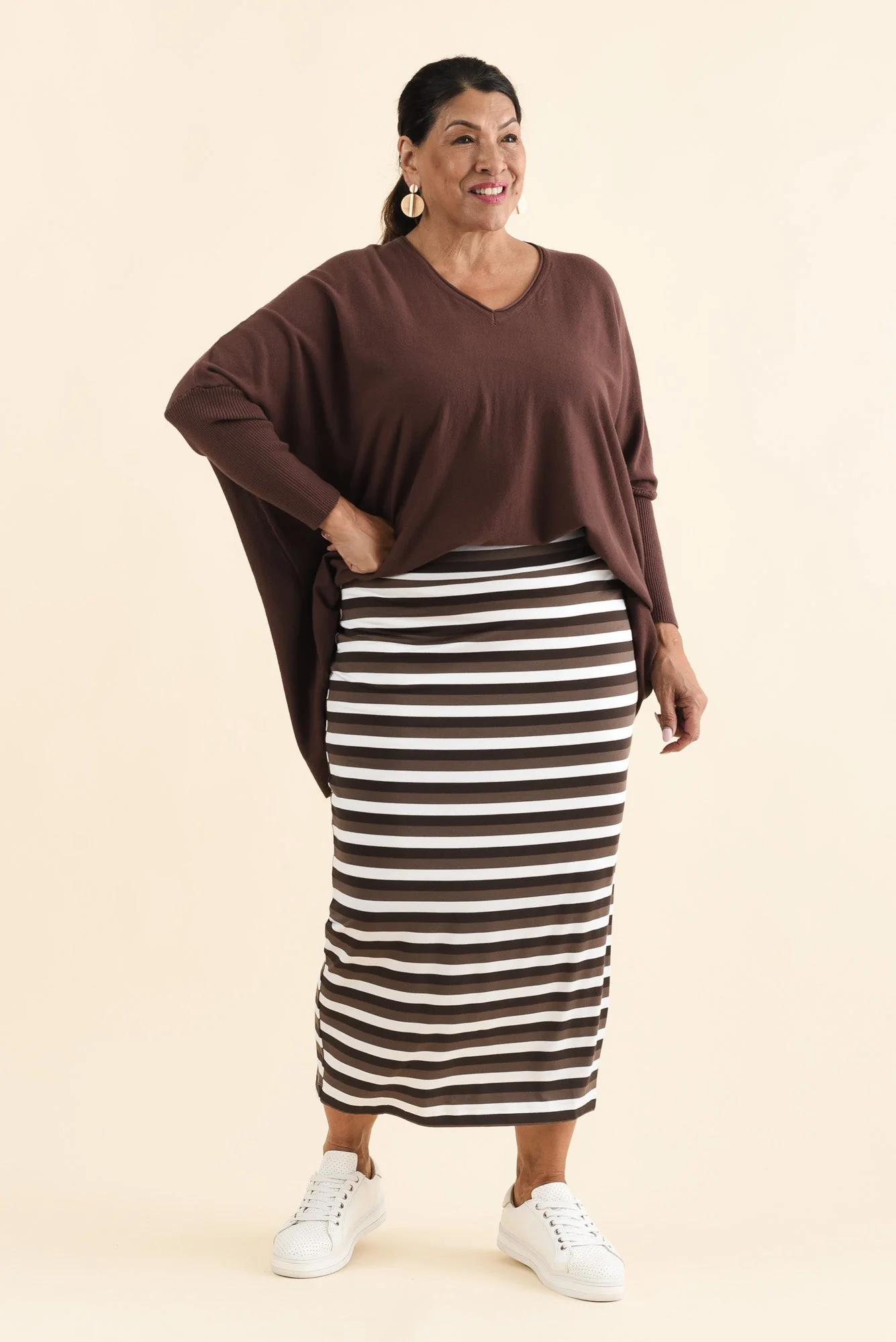 Brown Stripe Bamboo Maxi Tube Skirt - Image 8