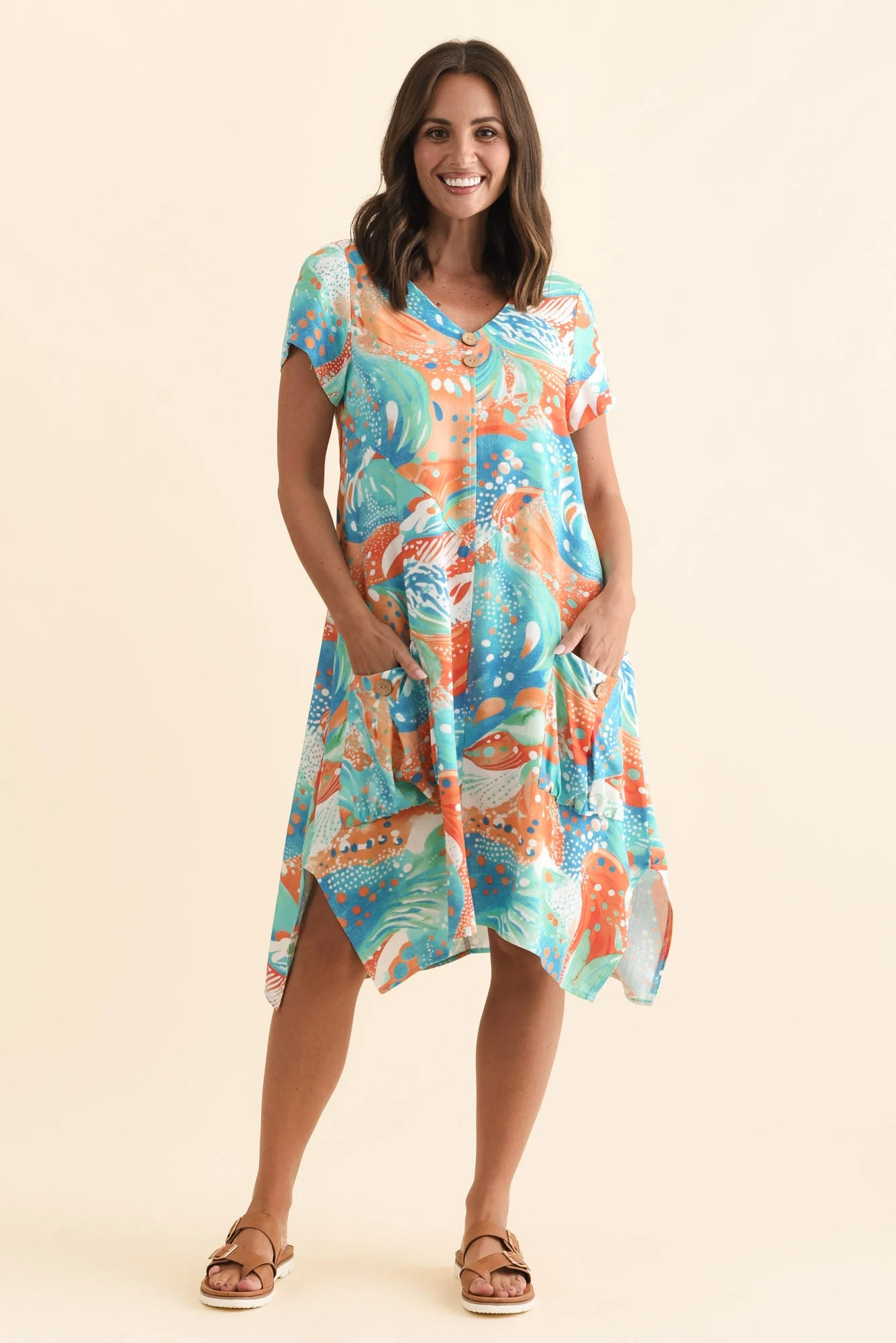 Bryant Orange Swirl Linen Cotton Dress - Image 2
