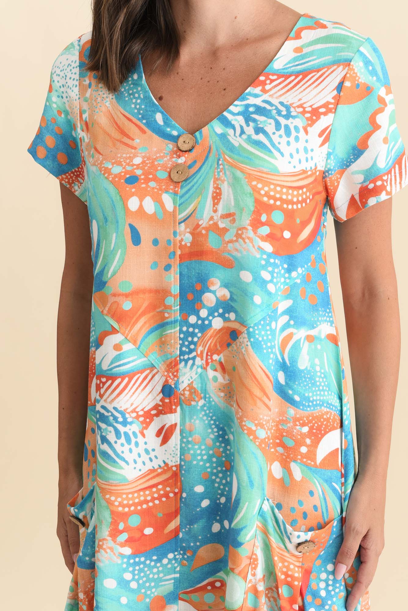 Bryant Orange Swirl Linen Cotton Dress - Image 5