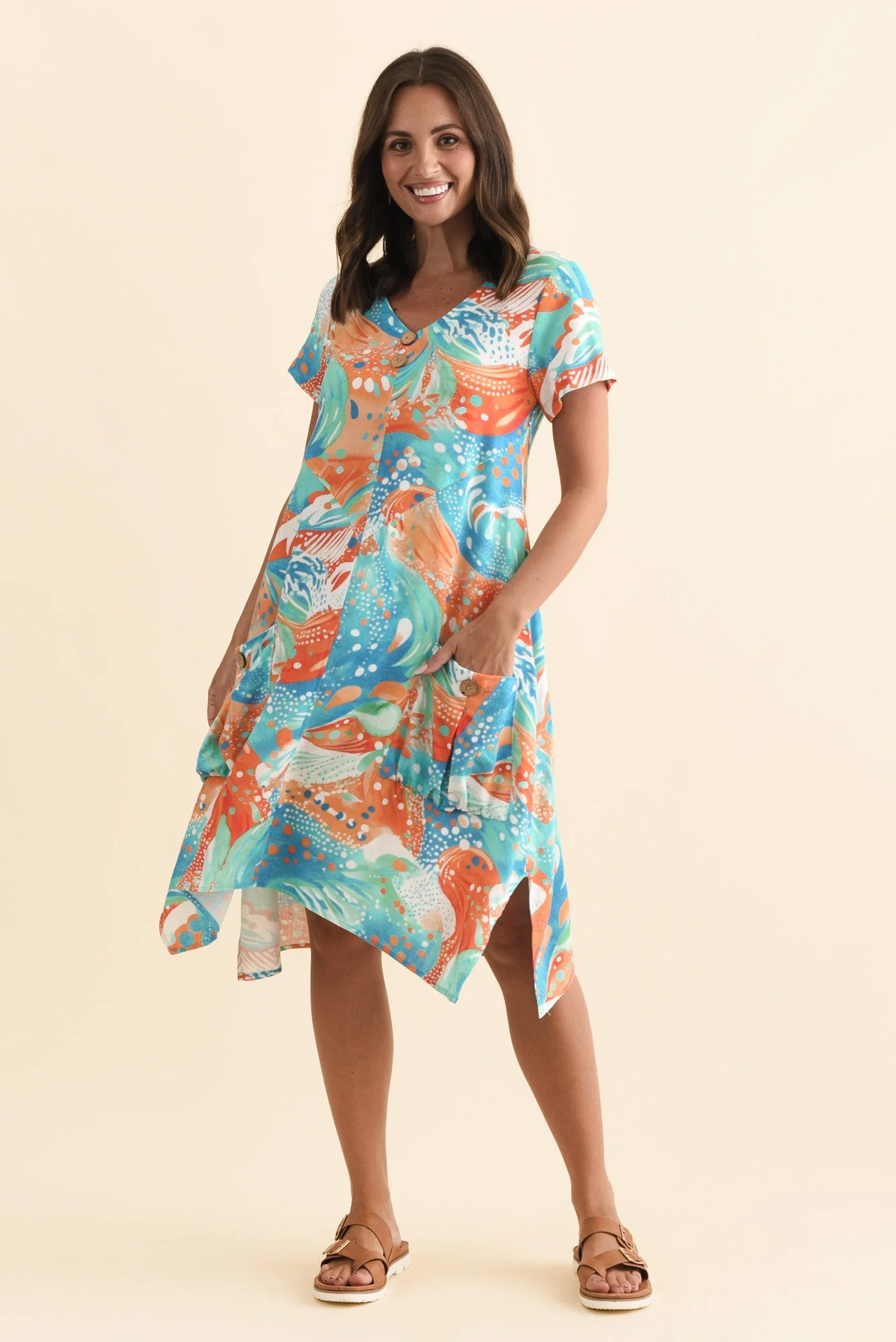 Bryant Orange Swirl Linen Cotton Dress - Image 6
