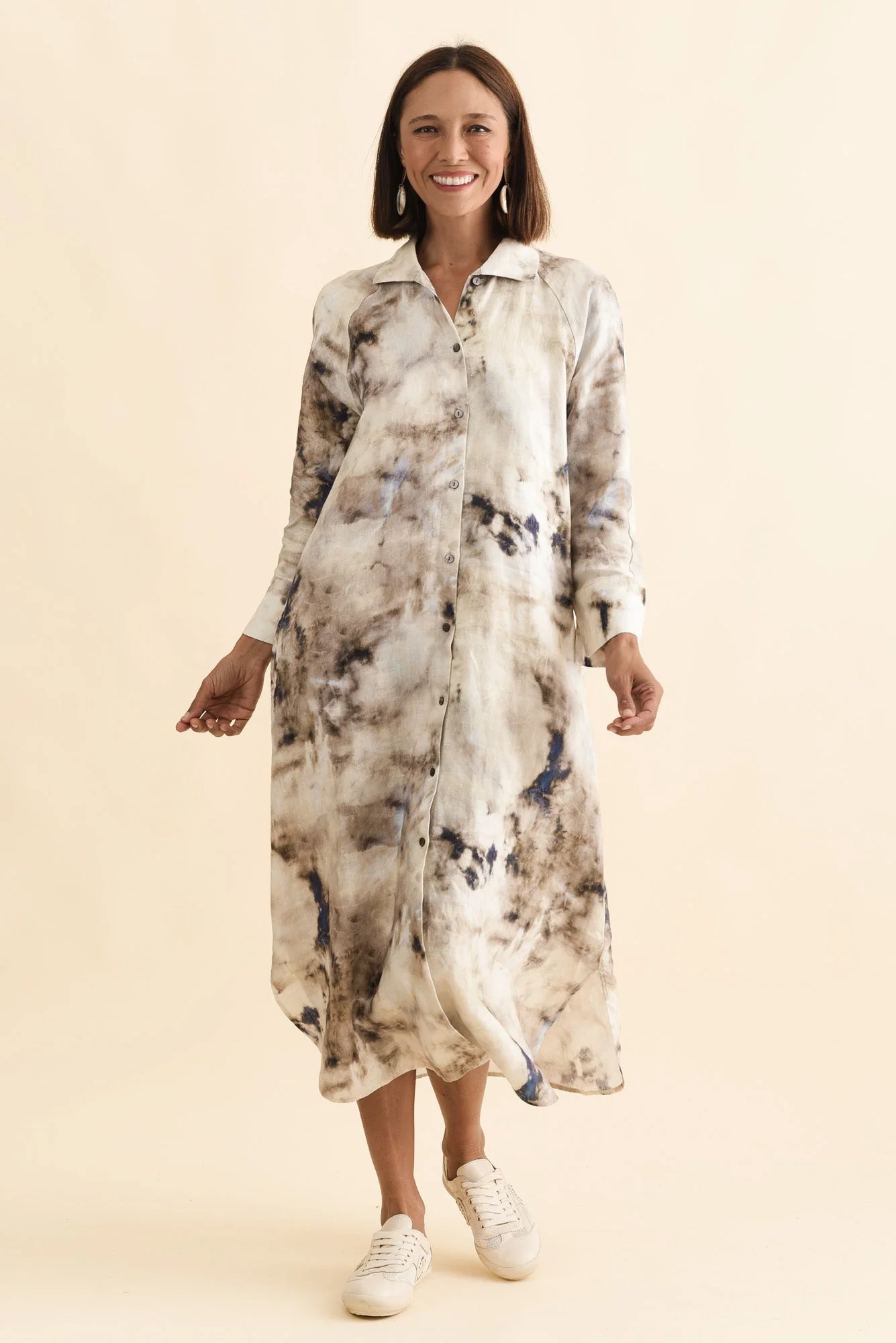Brylee Taupe Abstract Linen Shirt Dress - Image 2