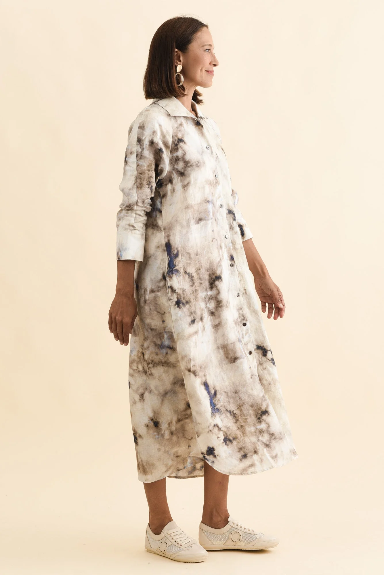 Brylee Taupe Abstract Linen Shirt Dress - Image 3