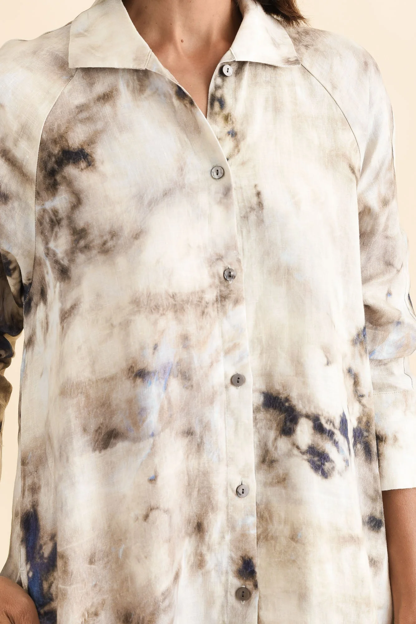 Brylee Taupe Abstract Linen Shirt Dress - Image 5