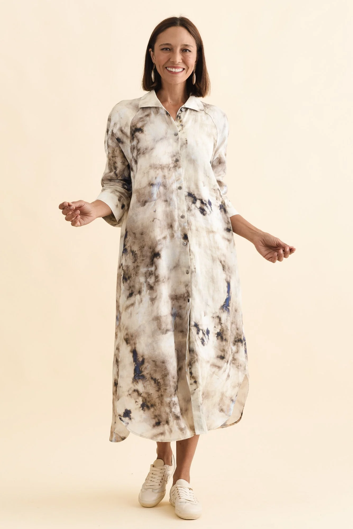 Brylee Taupe Abstract Linen Shirt Dress - Image 6