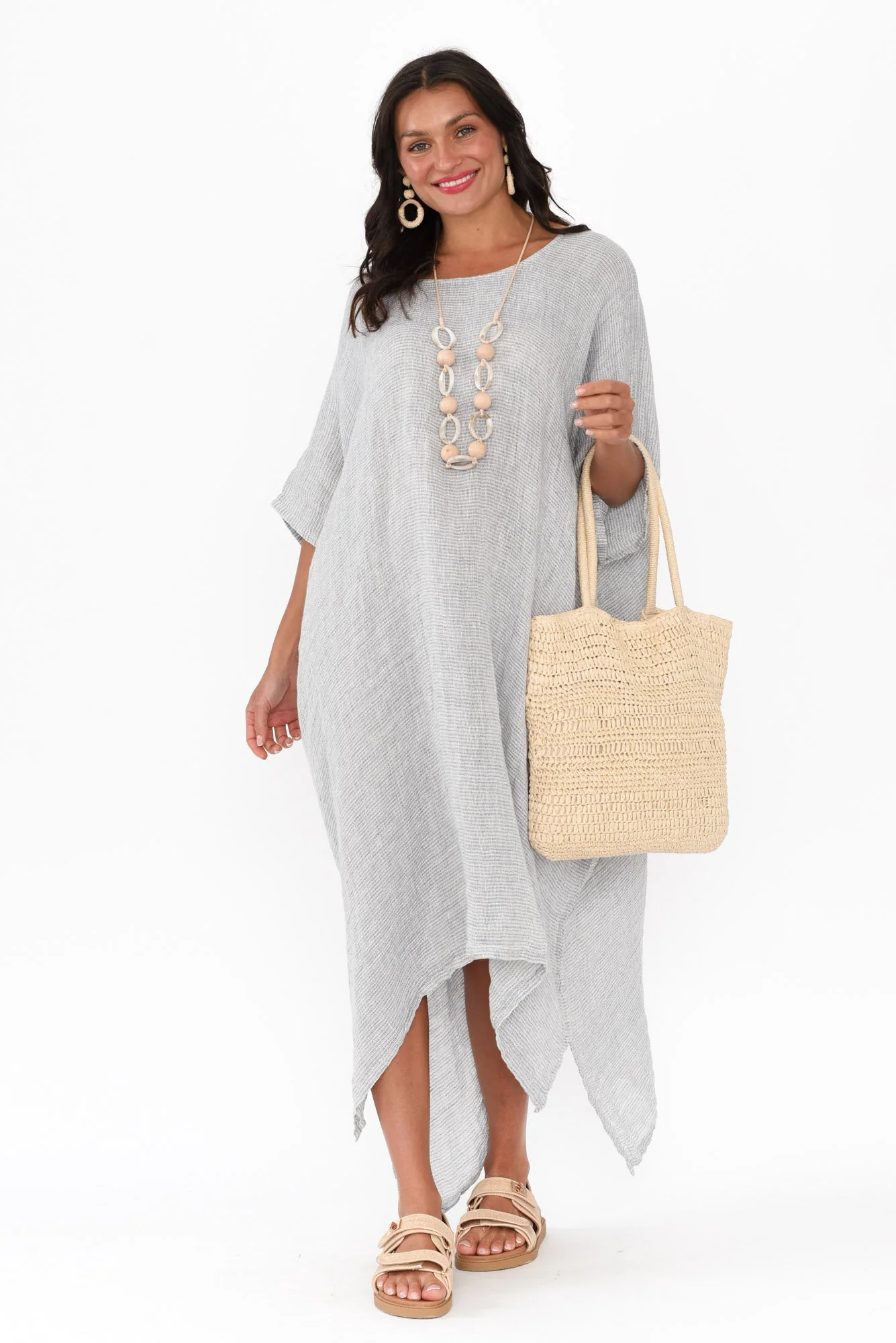 Buffy Light Blue Stripe Linen Kaftan - Image 2