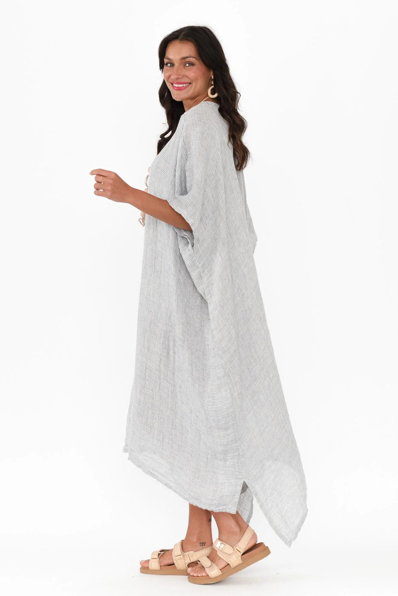 Buffy Light Blue Stripe Linen Kaftan - Image 3