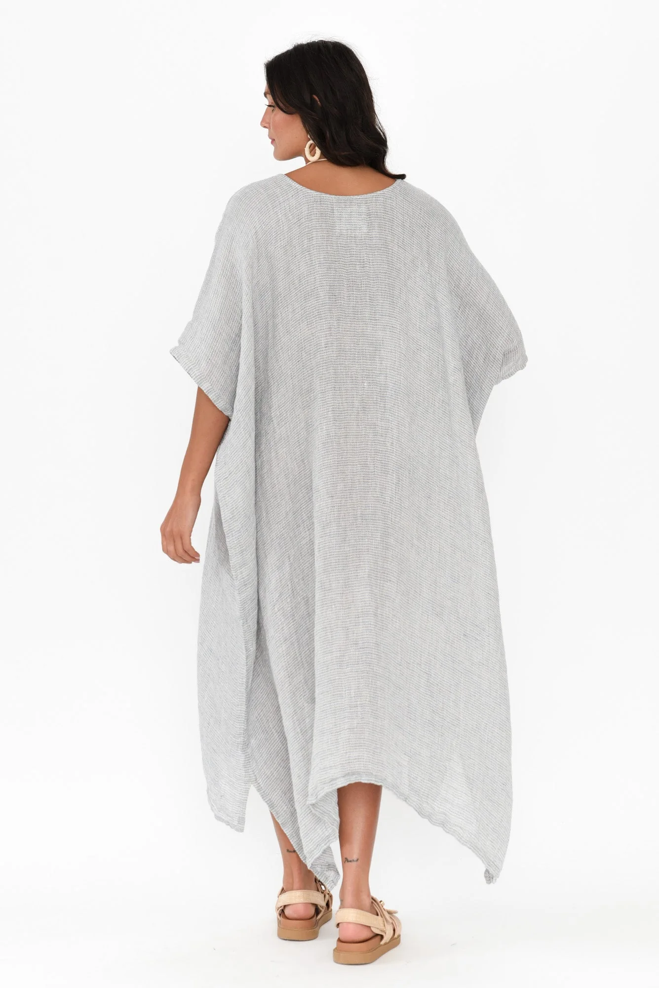 Buffy Light Blue Stripe Linen Kaftan - Image 4