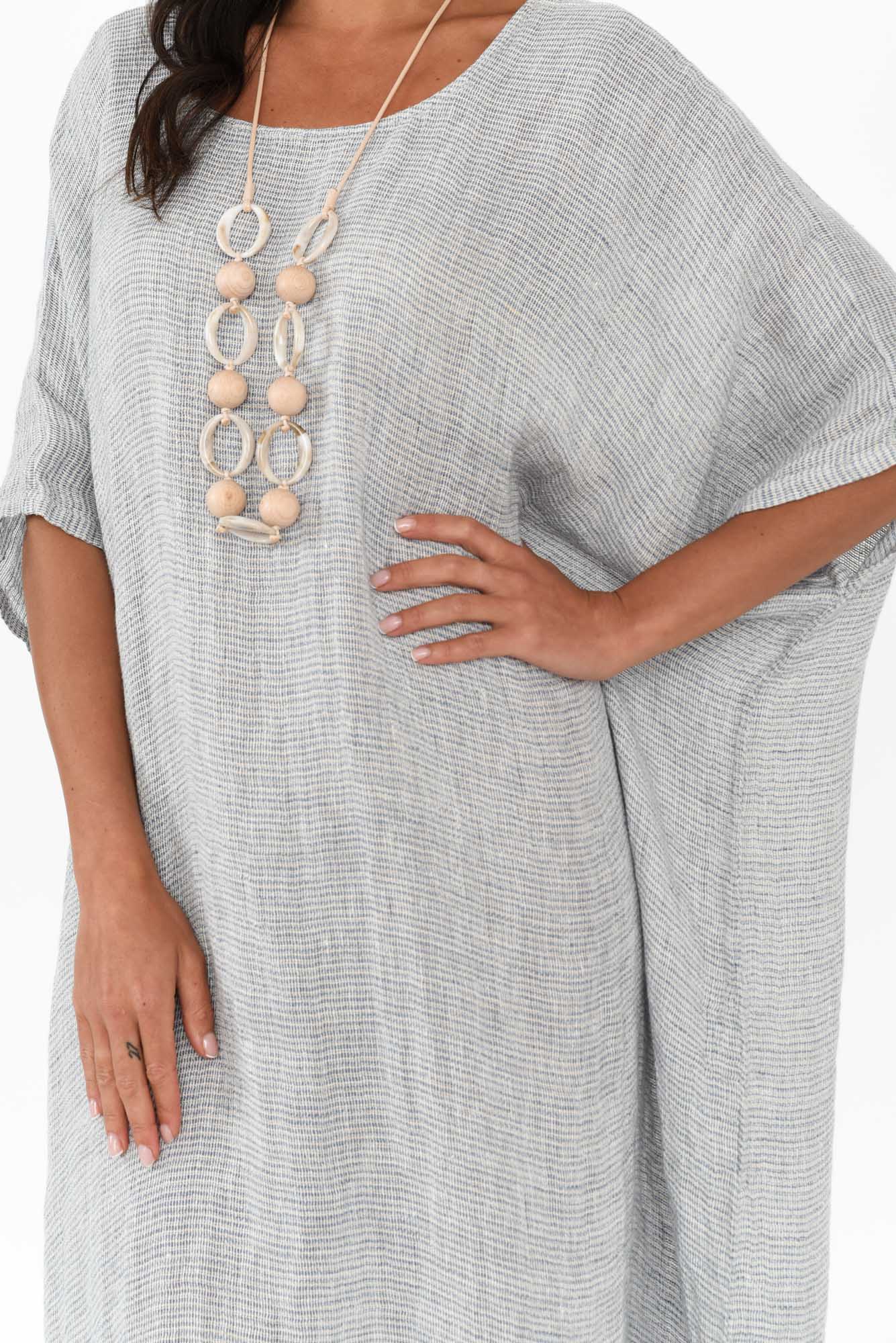 Buffy Light Blue Stripe Linen Kaftan - Image 5