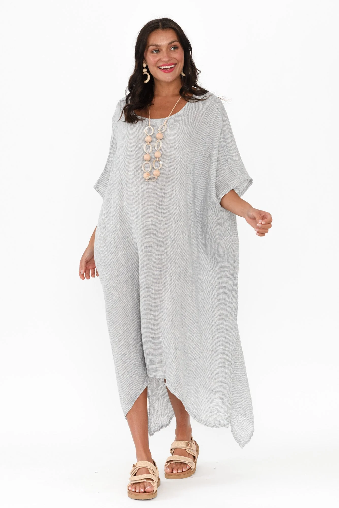Buffy Light Blue Stripe Linen Kaftan - Image 6